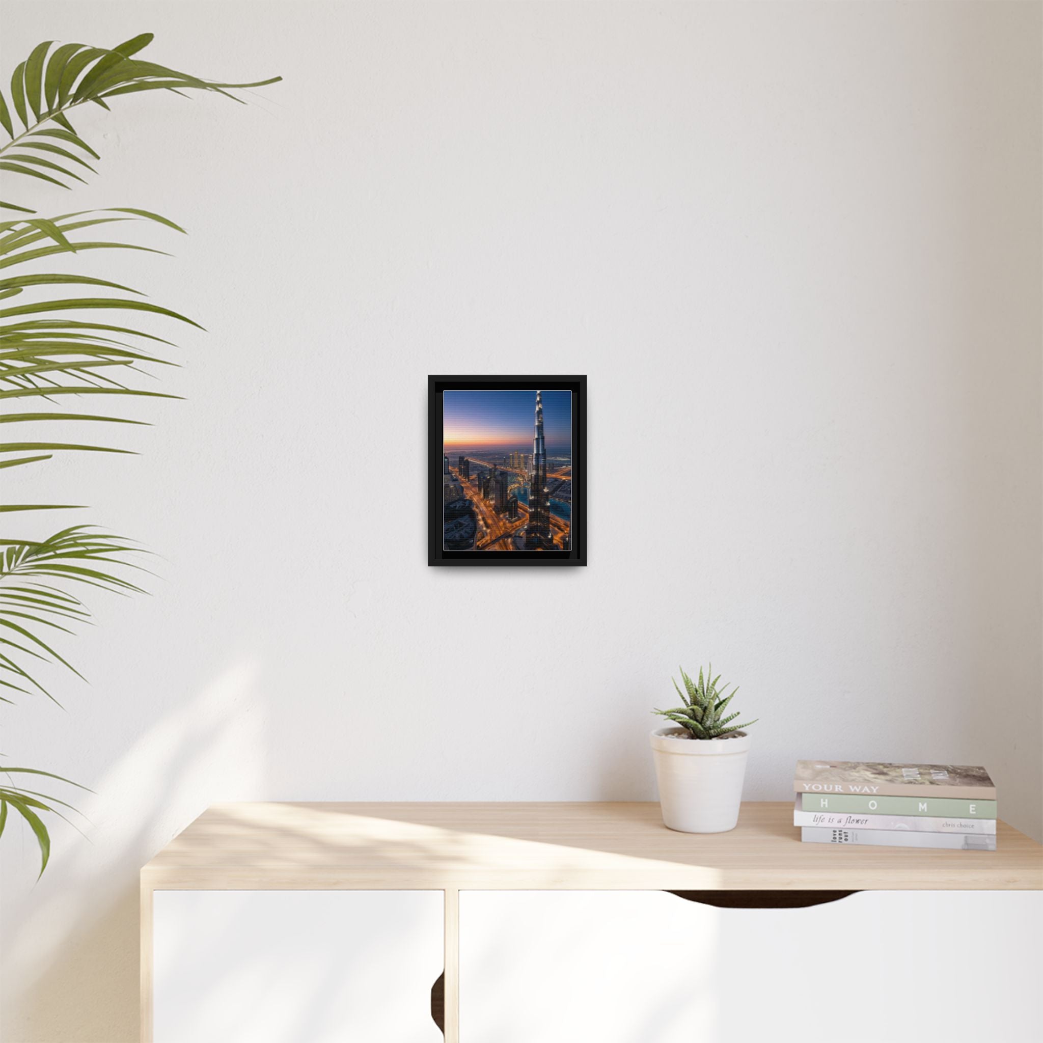 Framed Dubai Skyline at Dusk – Stunning Cityscape Wall Art