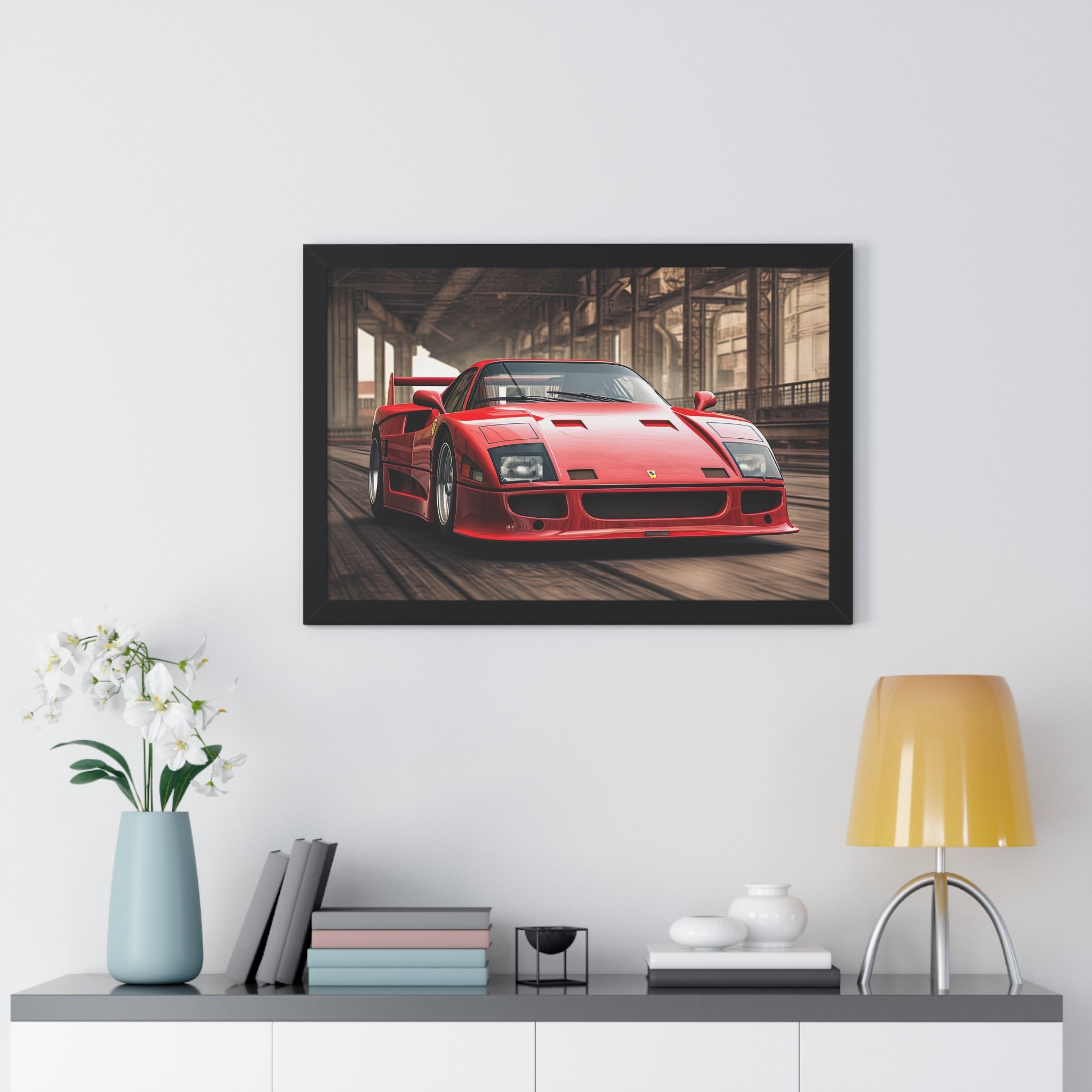 Ferrari F50 Wall Decor – Red Icon Framed in Horizontal Format