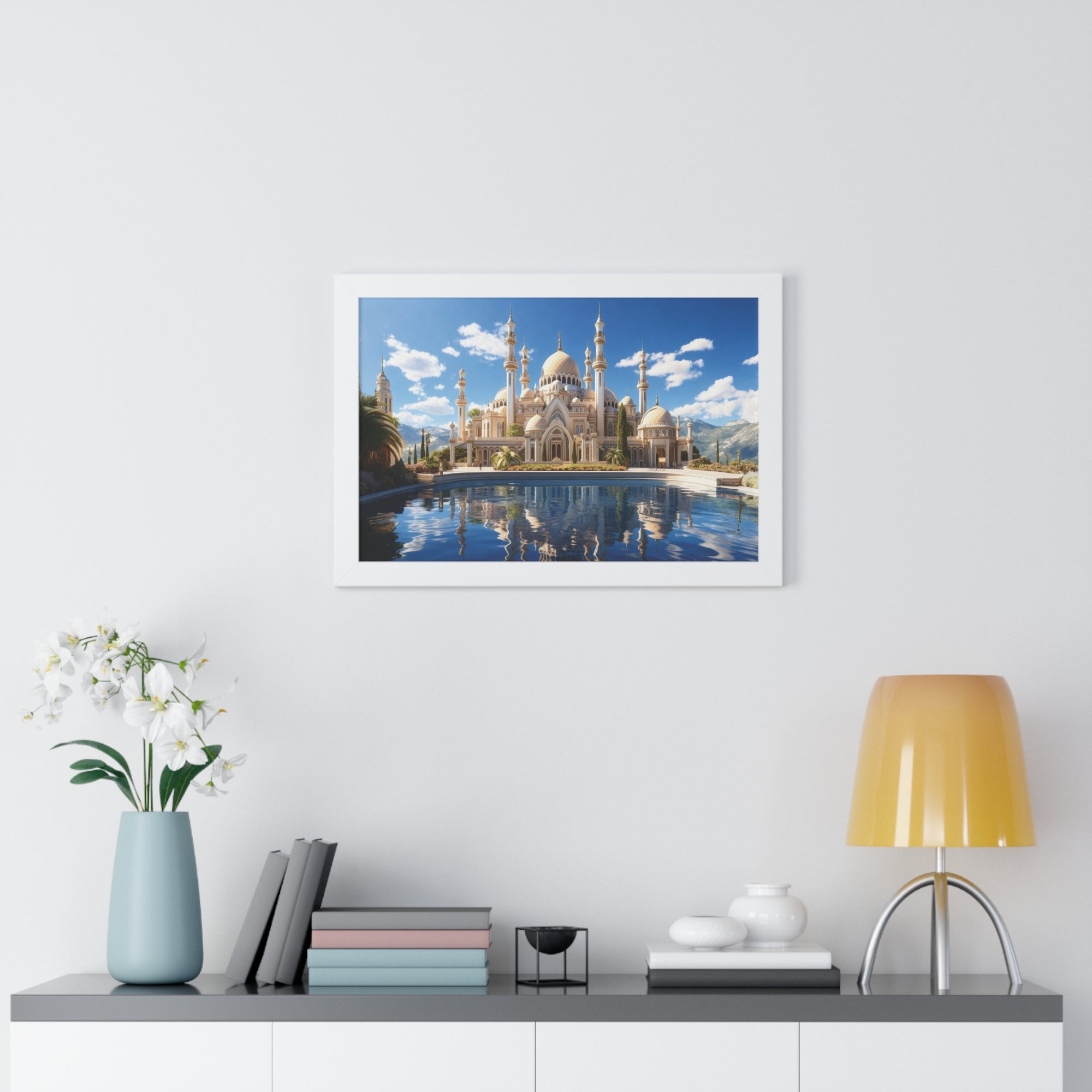 Celestial Tranquility – Framed Islamic Wall Art of Mosque Reflections