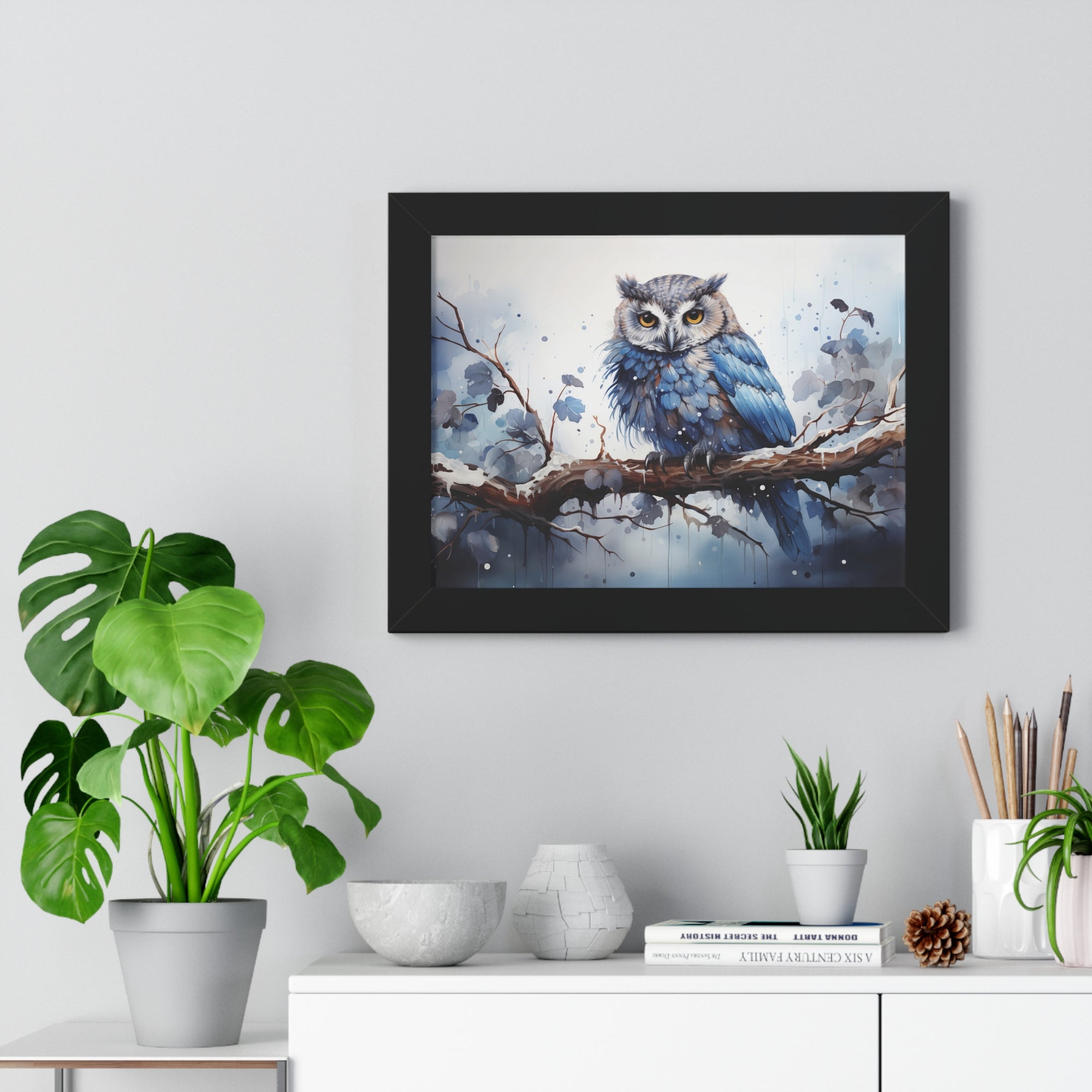 Winter❄️Watcher — Blue Owl Watercolor Print on Snowy Perch