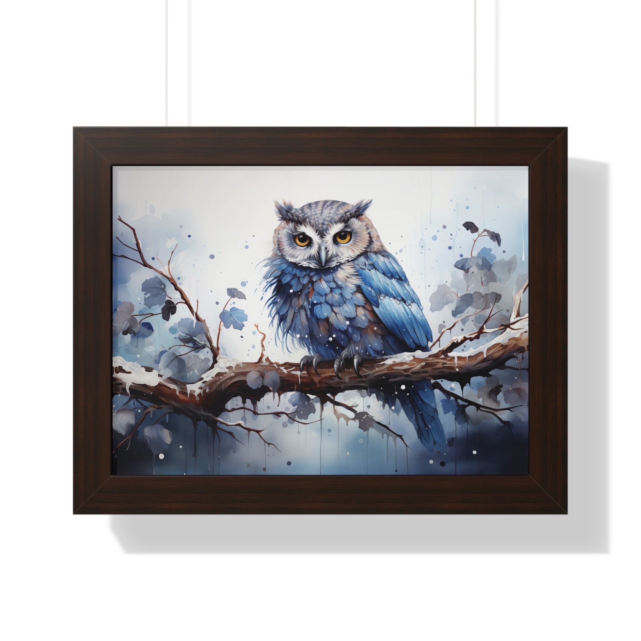 Winter❄️Watcher — Blue Owl Watercolor Print on Snowy Perch