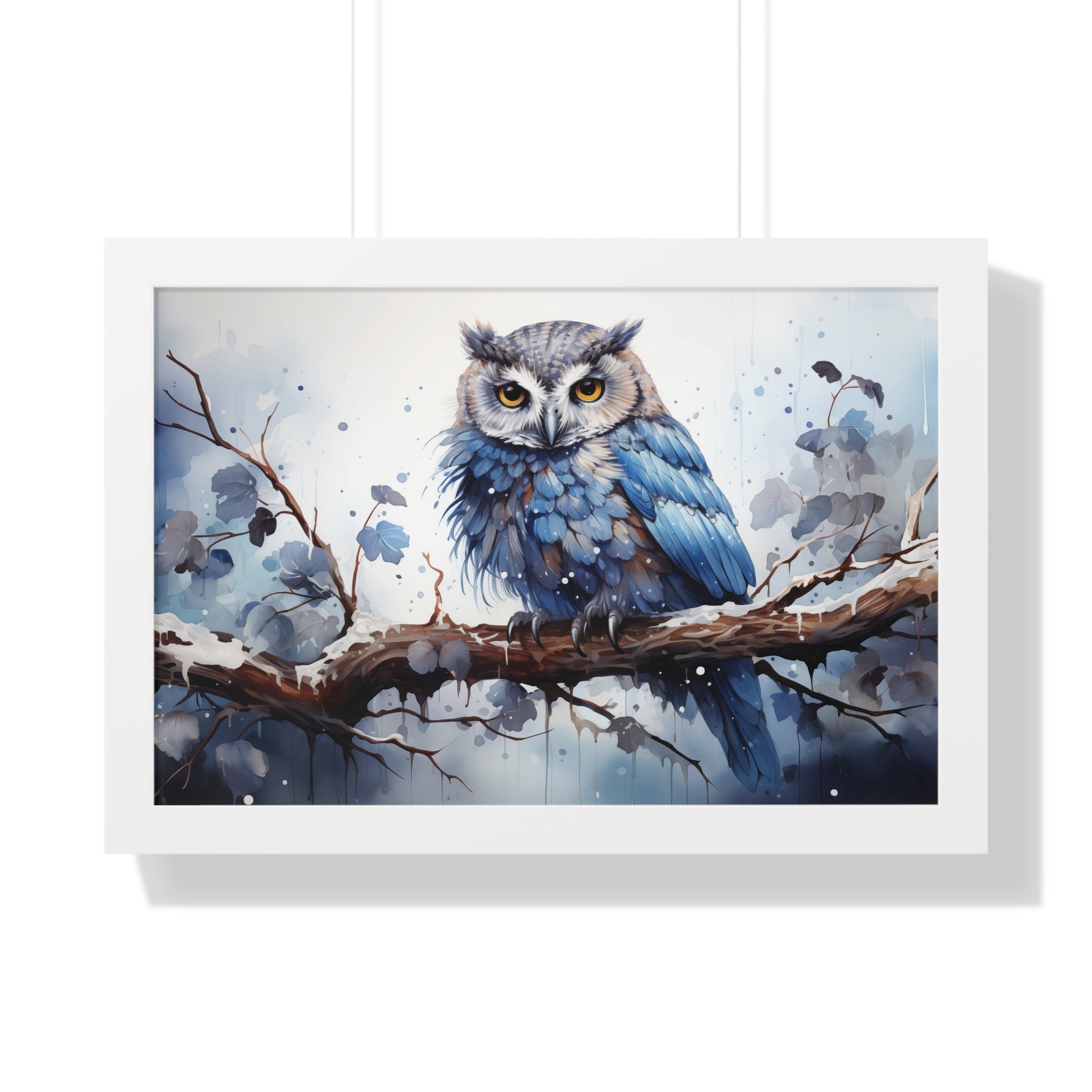 Winter❄️Watcher — Blue Owl Watercolor Print on Snowy Perch