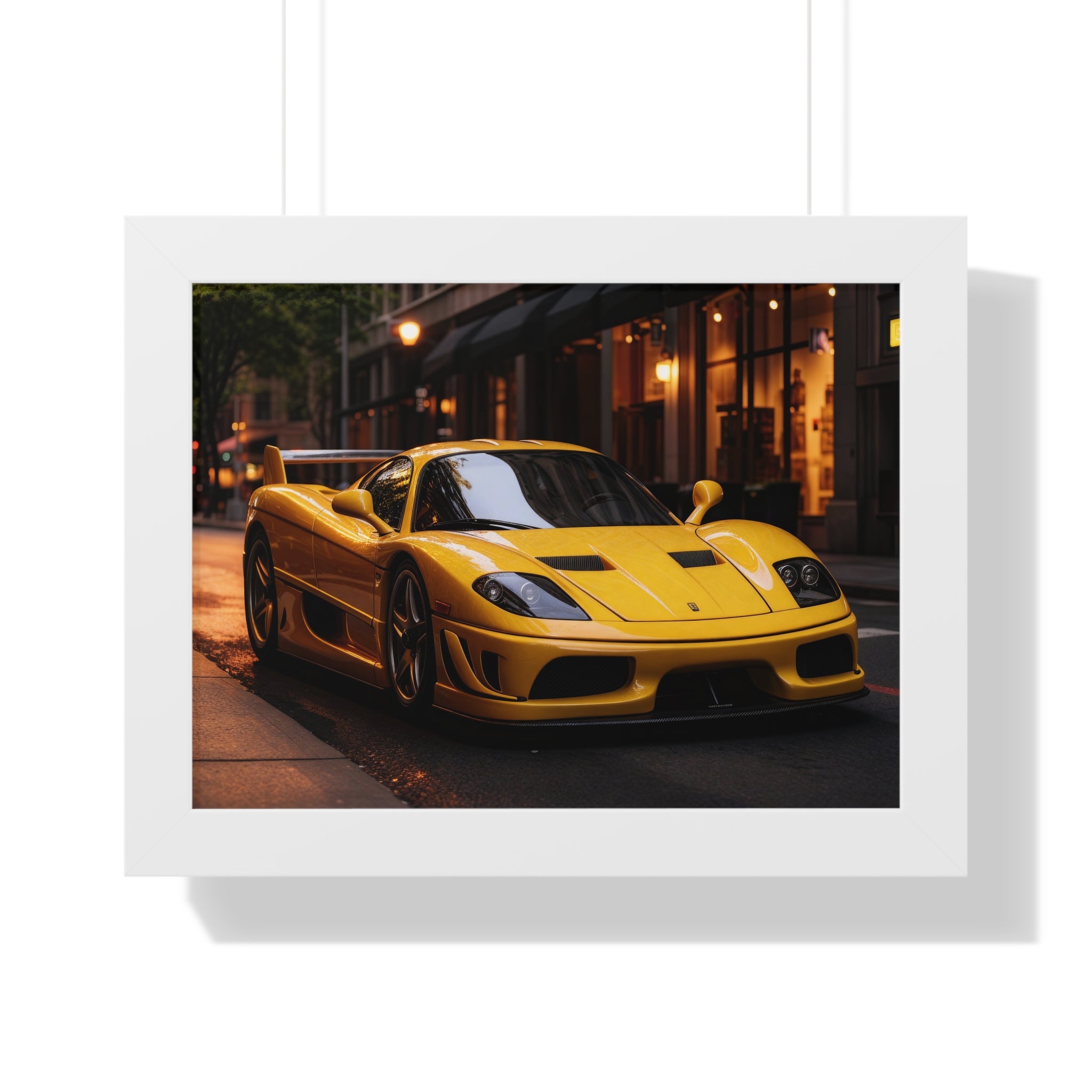 Framed Supercar Poster – Yellow Ferrari F50 in Manhattan