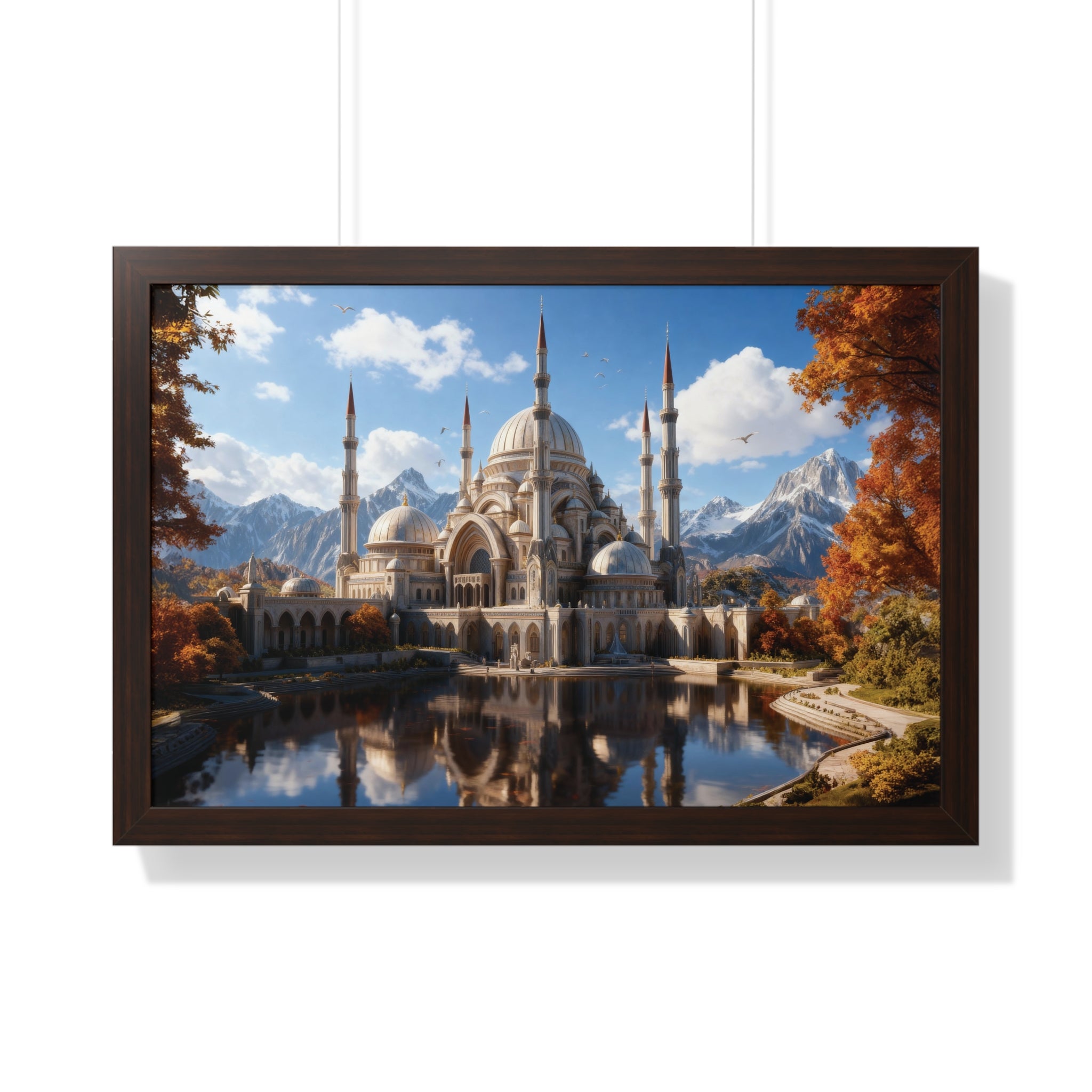 Echoes of Elevation – Majestic Mosque Reflections Framed Wall Art