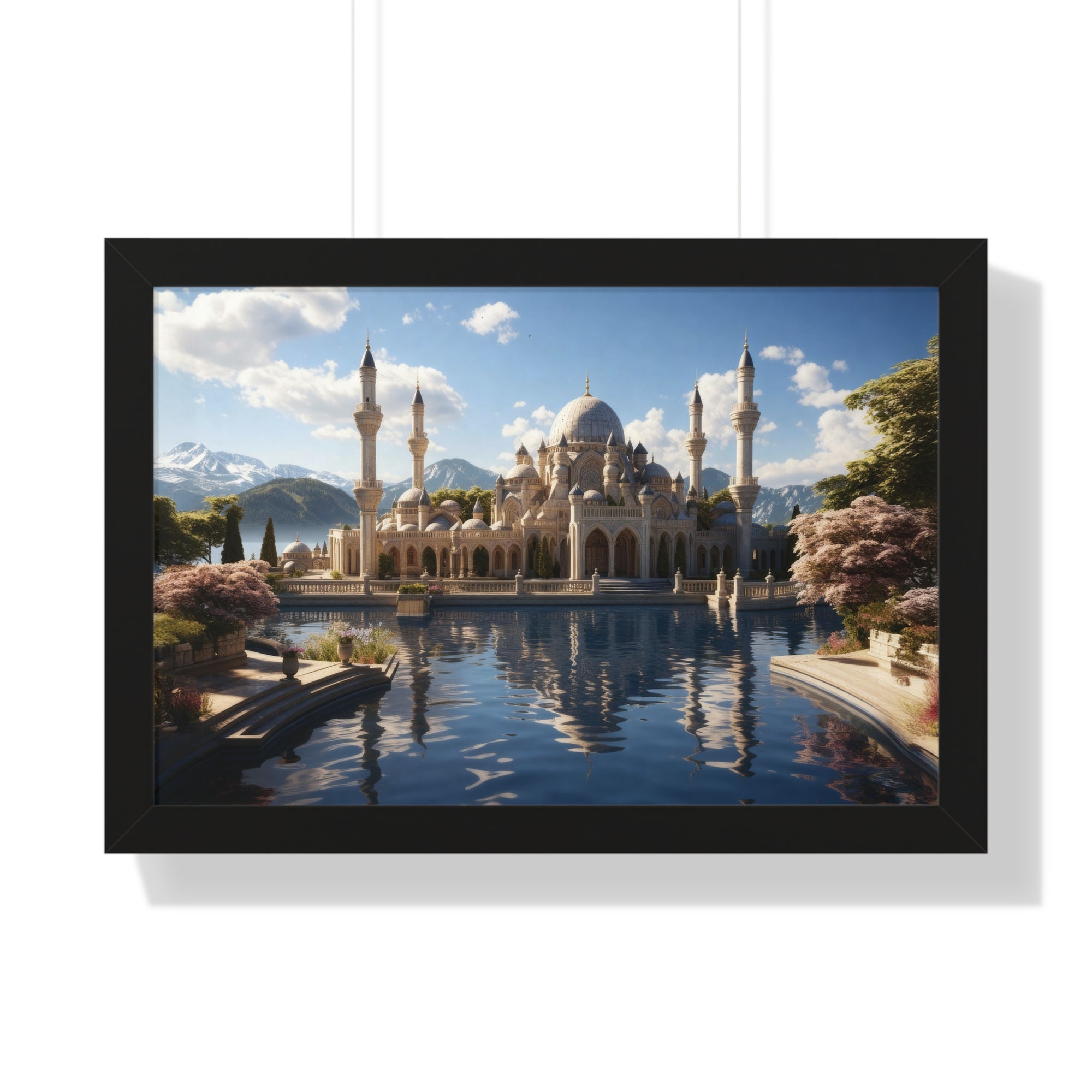 Mirrored Tranquility – Framed Mosque by the Lake Wall Art