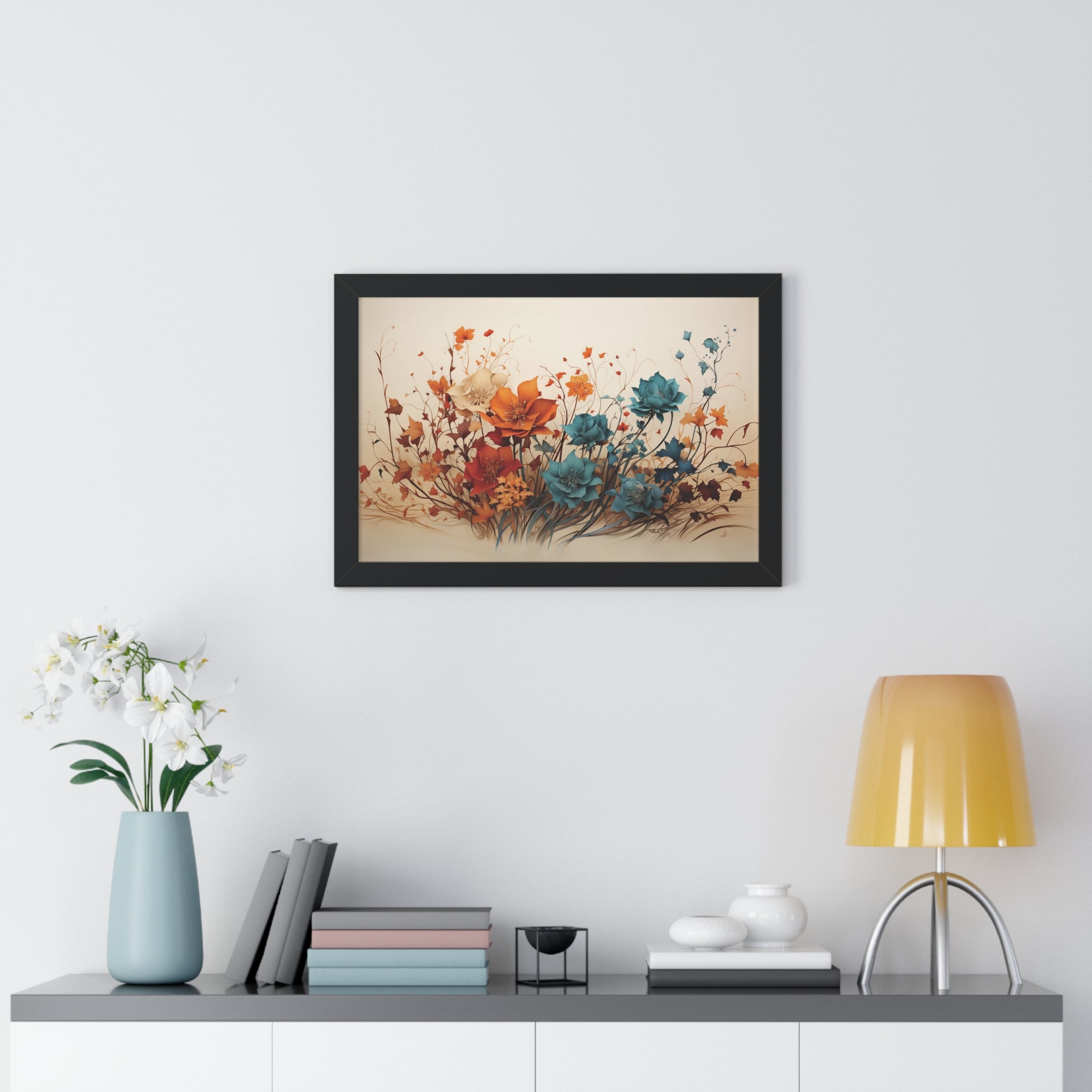Amber Reverie Botanical Wall Art in Burnt Teal & Marigold