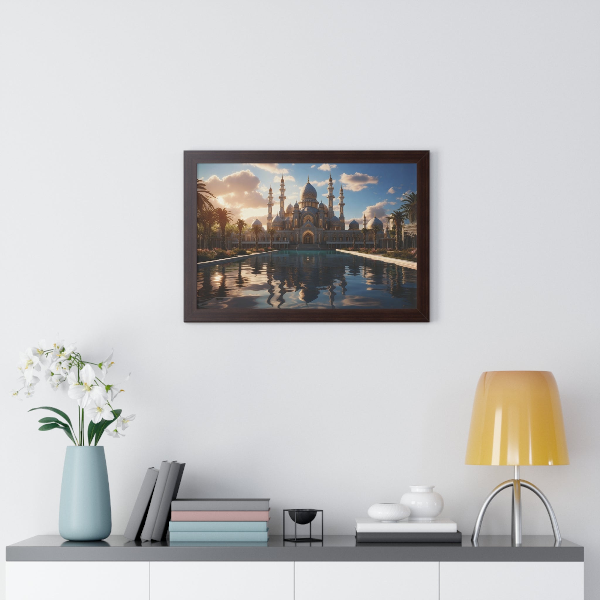 Sacred Stillness – Framed Sunset Mosque Print