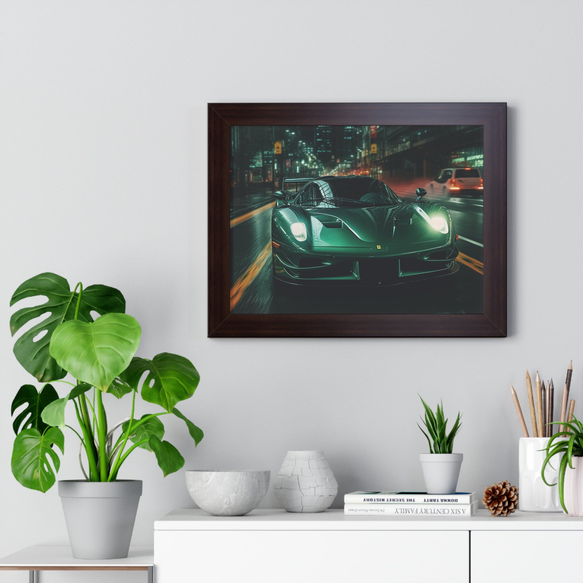 Framed Emerald Green Ferrari F50 Horizontal Poster | Supercar Wall Art