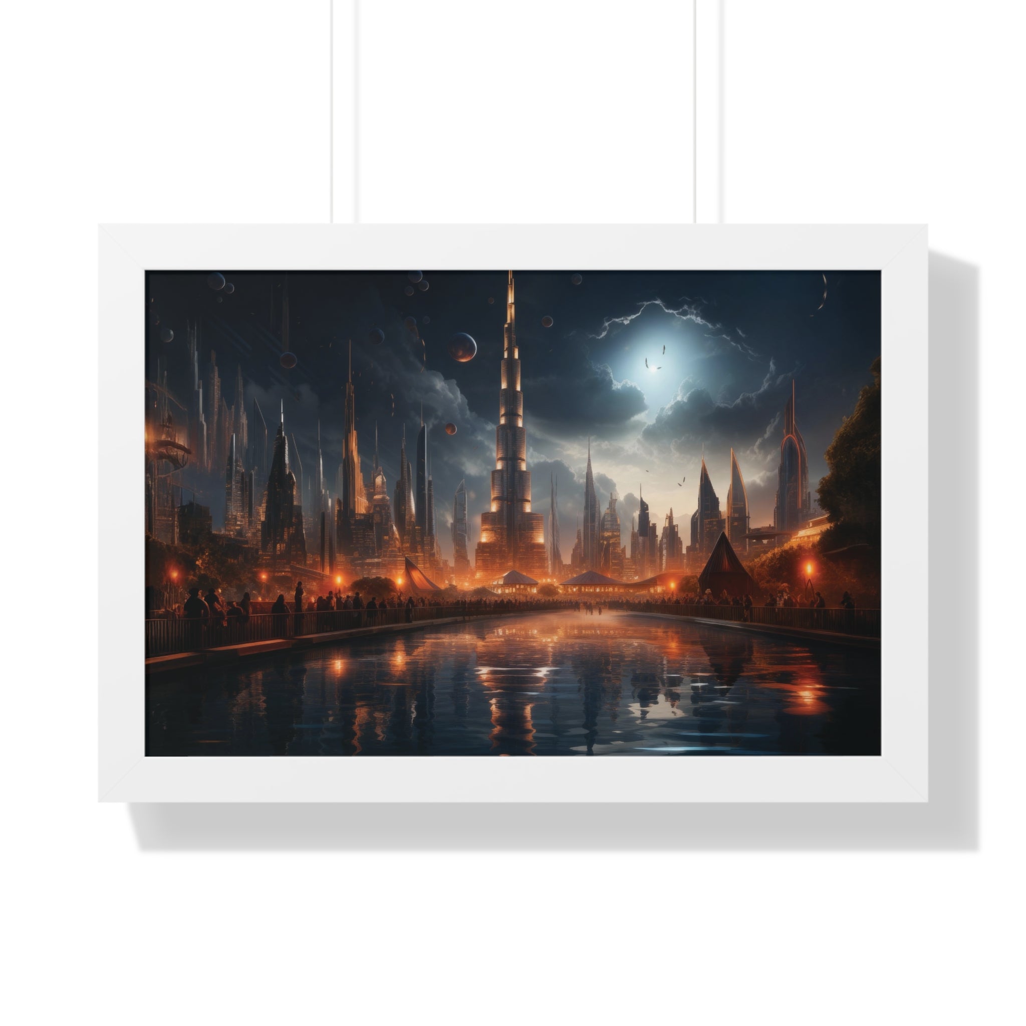 Futuristic Cityscape Night Scene – Sci-Fi Digital Art Print for Wall Decor