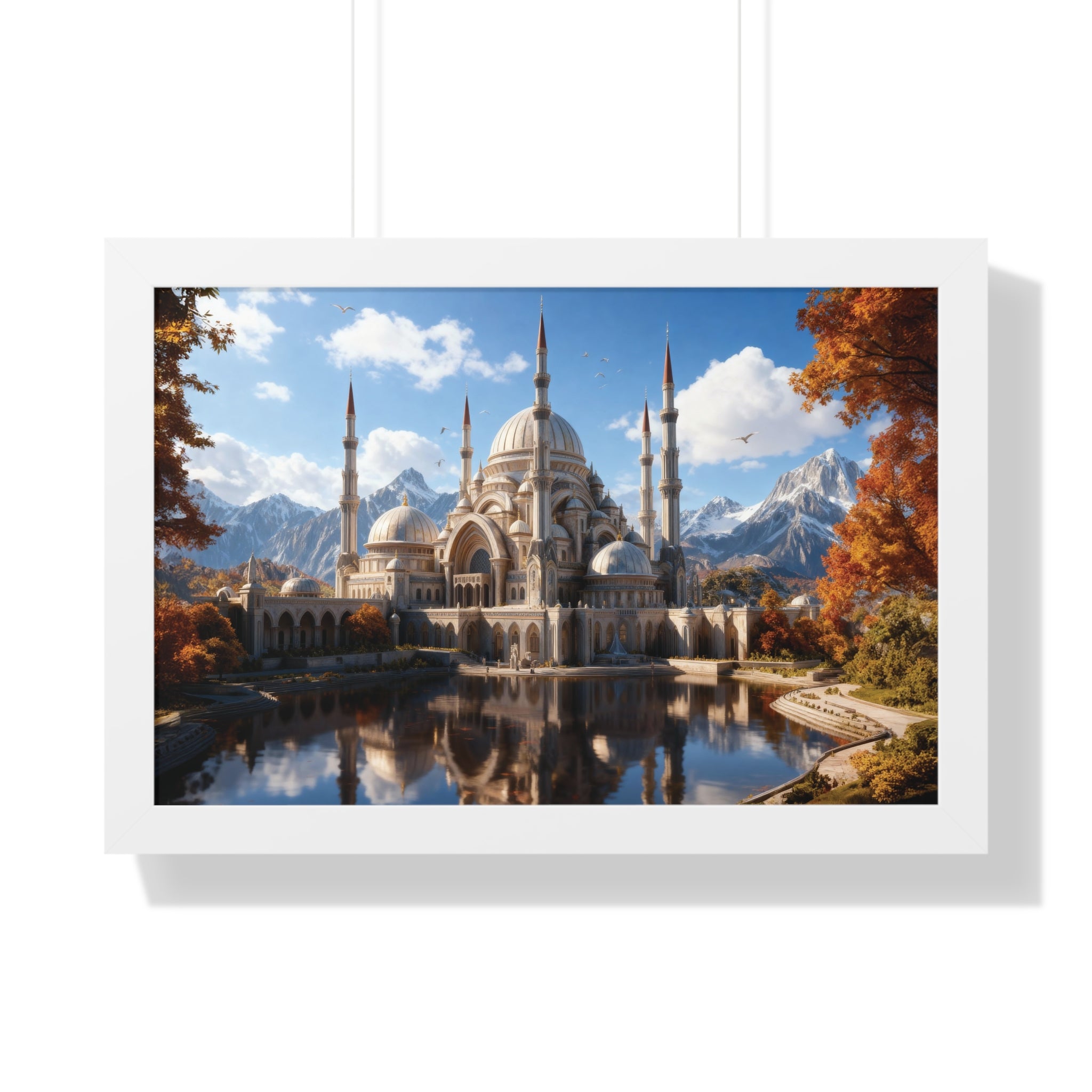 Echoes of Elevation – Majestic Mosque Reflections Framed Wall Art