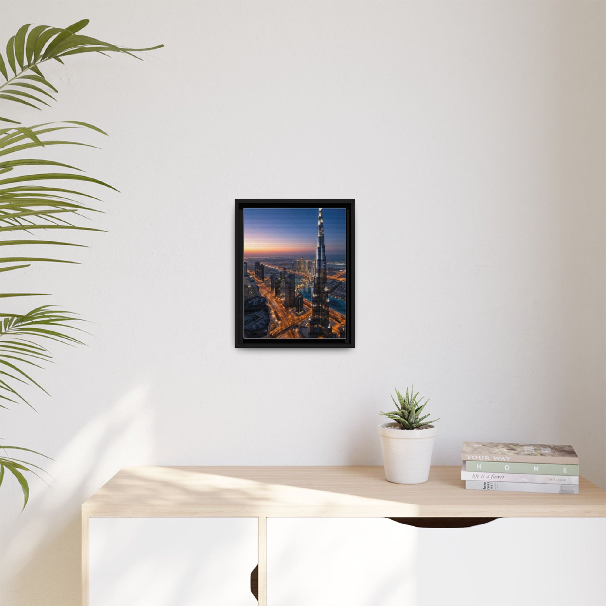Framed Dubai Skyline at Dusk – Stunning Cityscape Wall Art