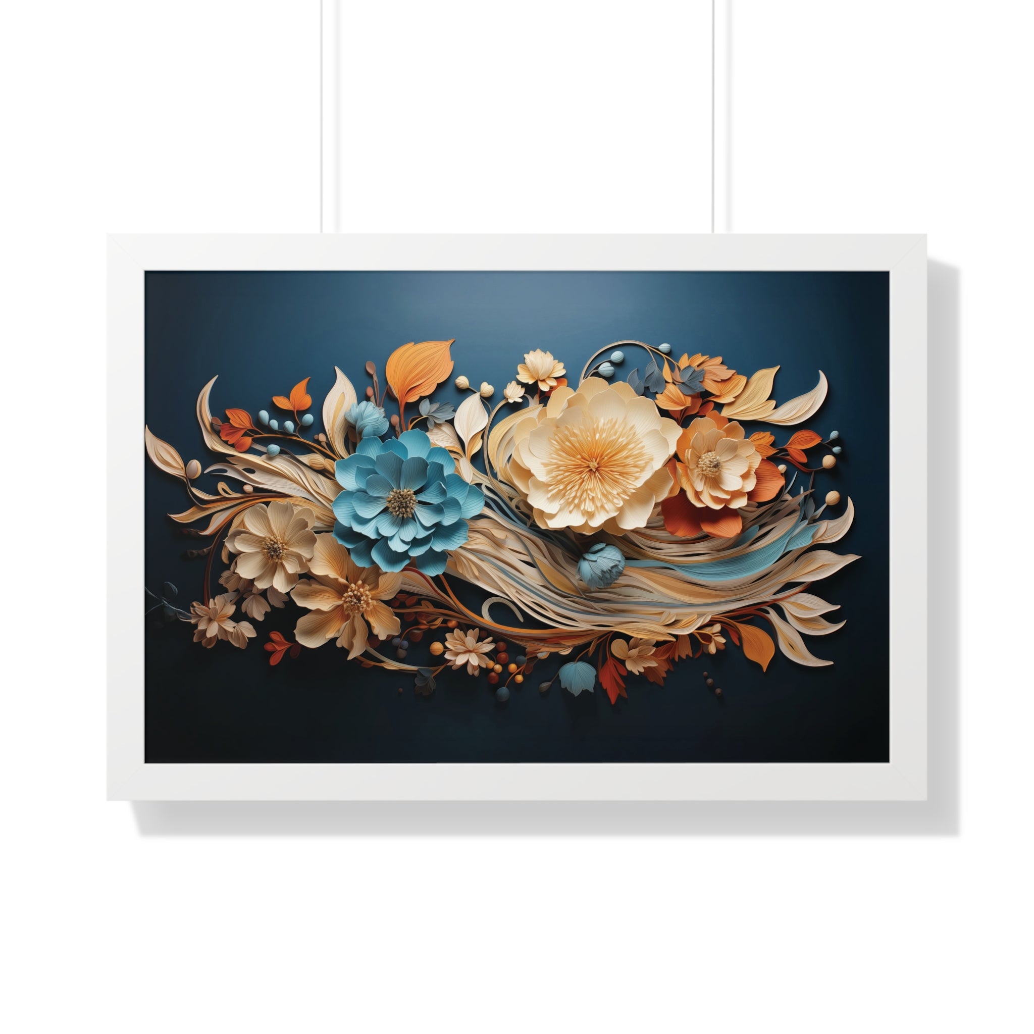 Midnight Bloom  Sculpted Paper Flower Wall Art in Sapphire & Saffron