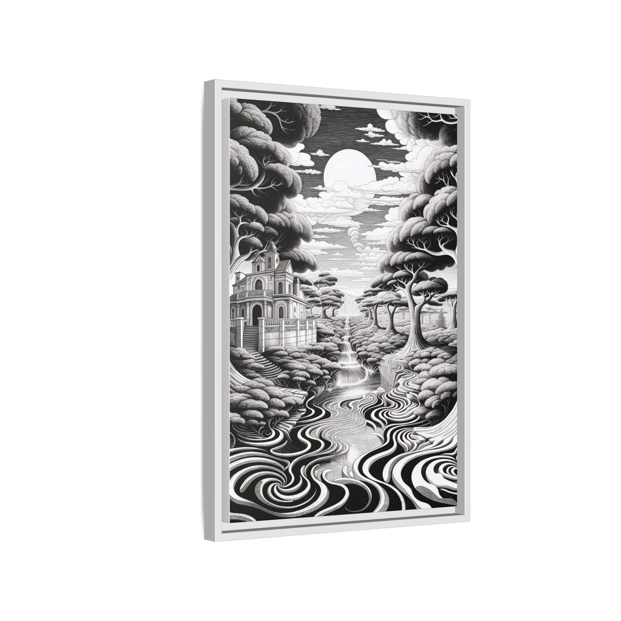 Enchanted River & Mansion Scene Luxury Landscape Wall Art