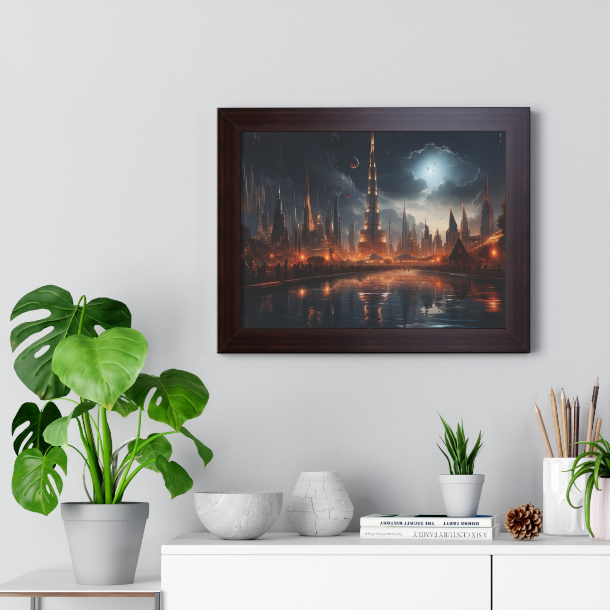 Futuristic Cityscape Night Scene – Sci-Fi Digital Art Print for Wall Decor