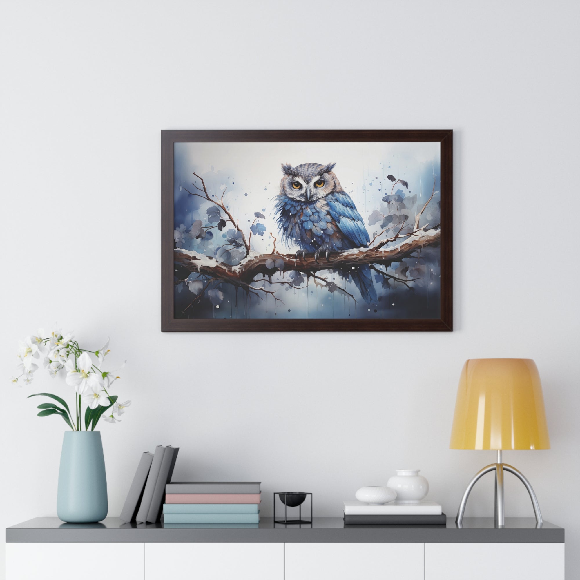 Winter❄️Watcher — Blue Owl Watercolor Print on Snowy Perch