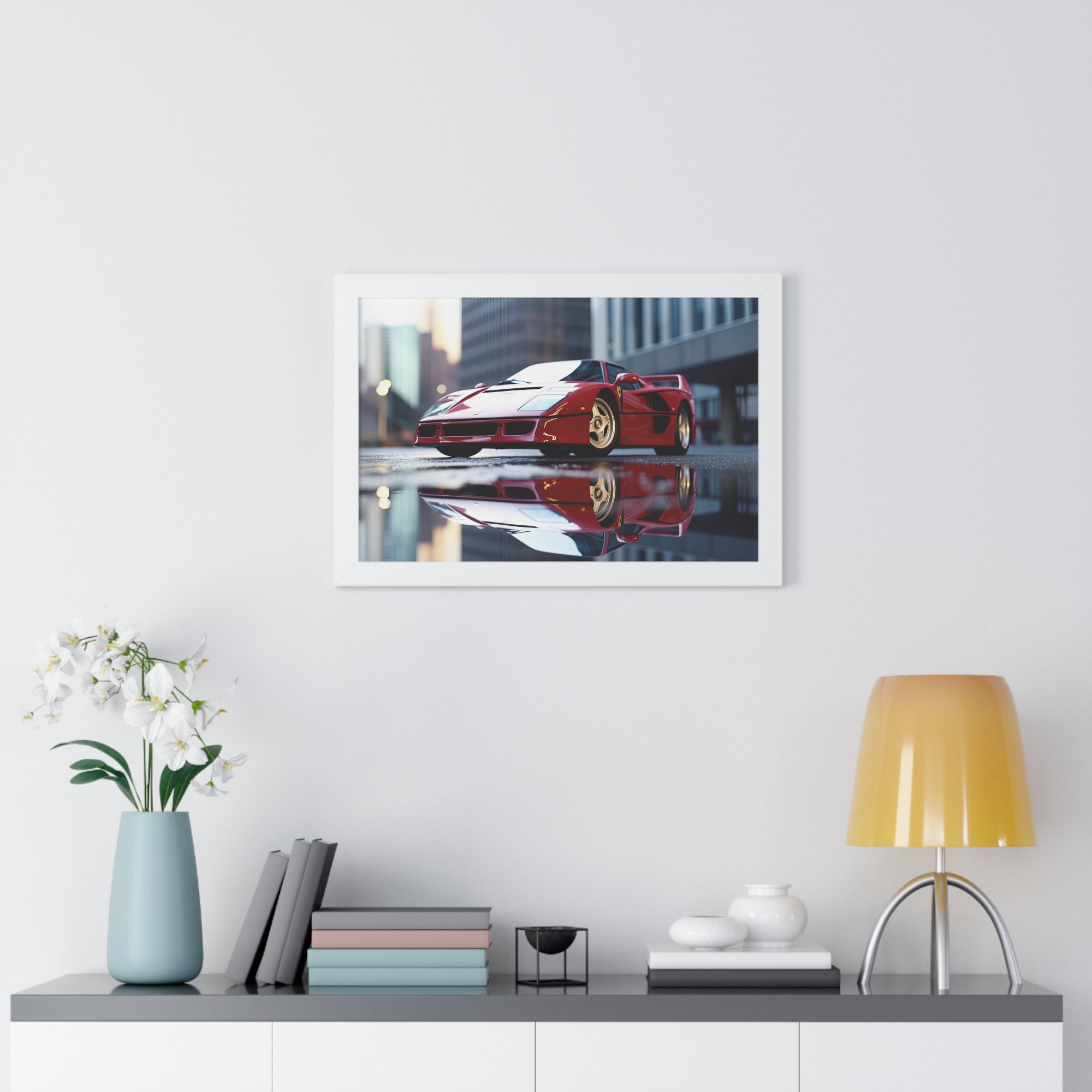 Framed Red Ferrari F50 – Sophisticated Wall Art for Enthusiasts