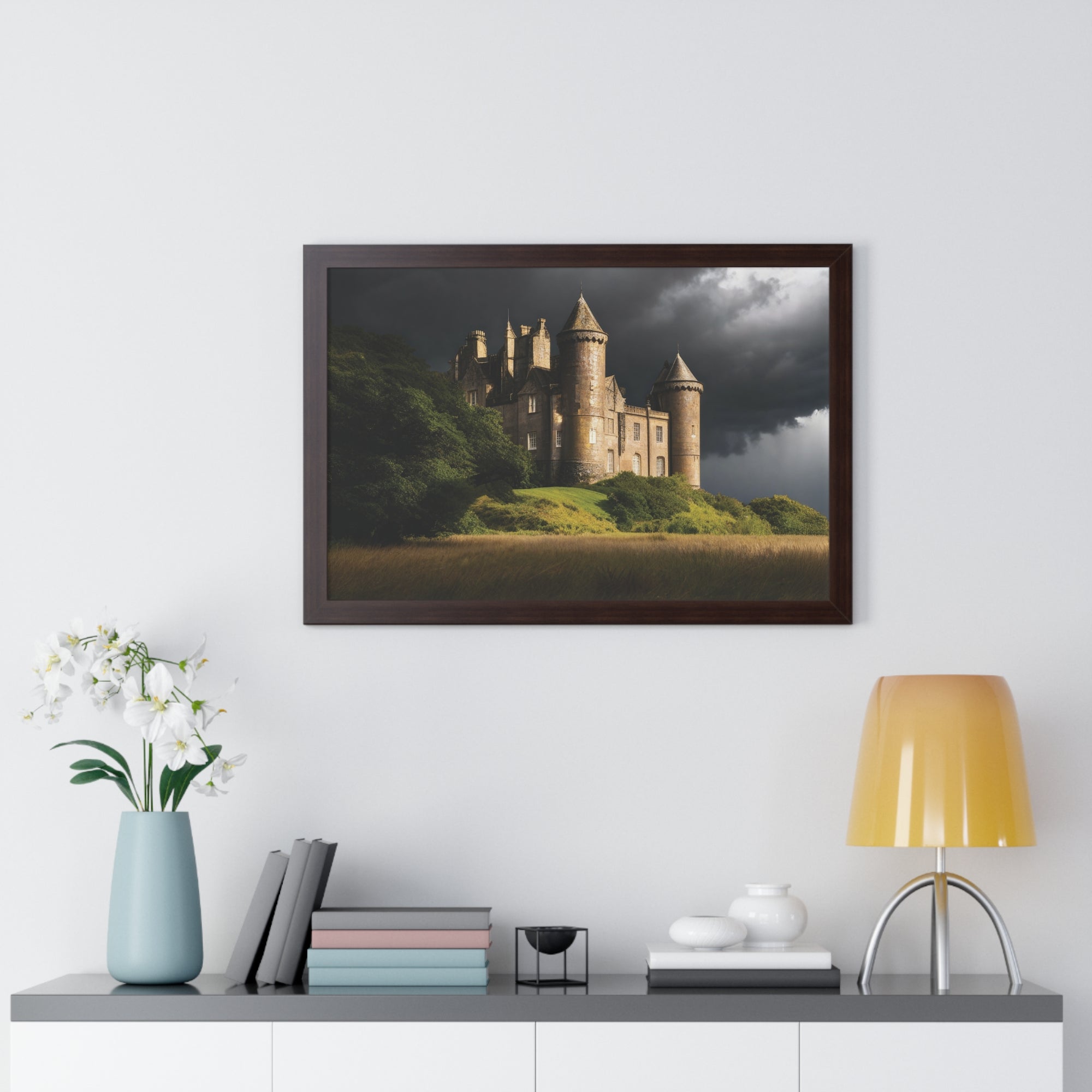 Scottish Castle in Stormy Twilight – Dramatic Landscape Wall Art Print