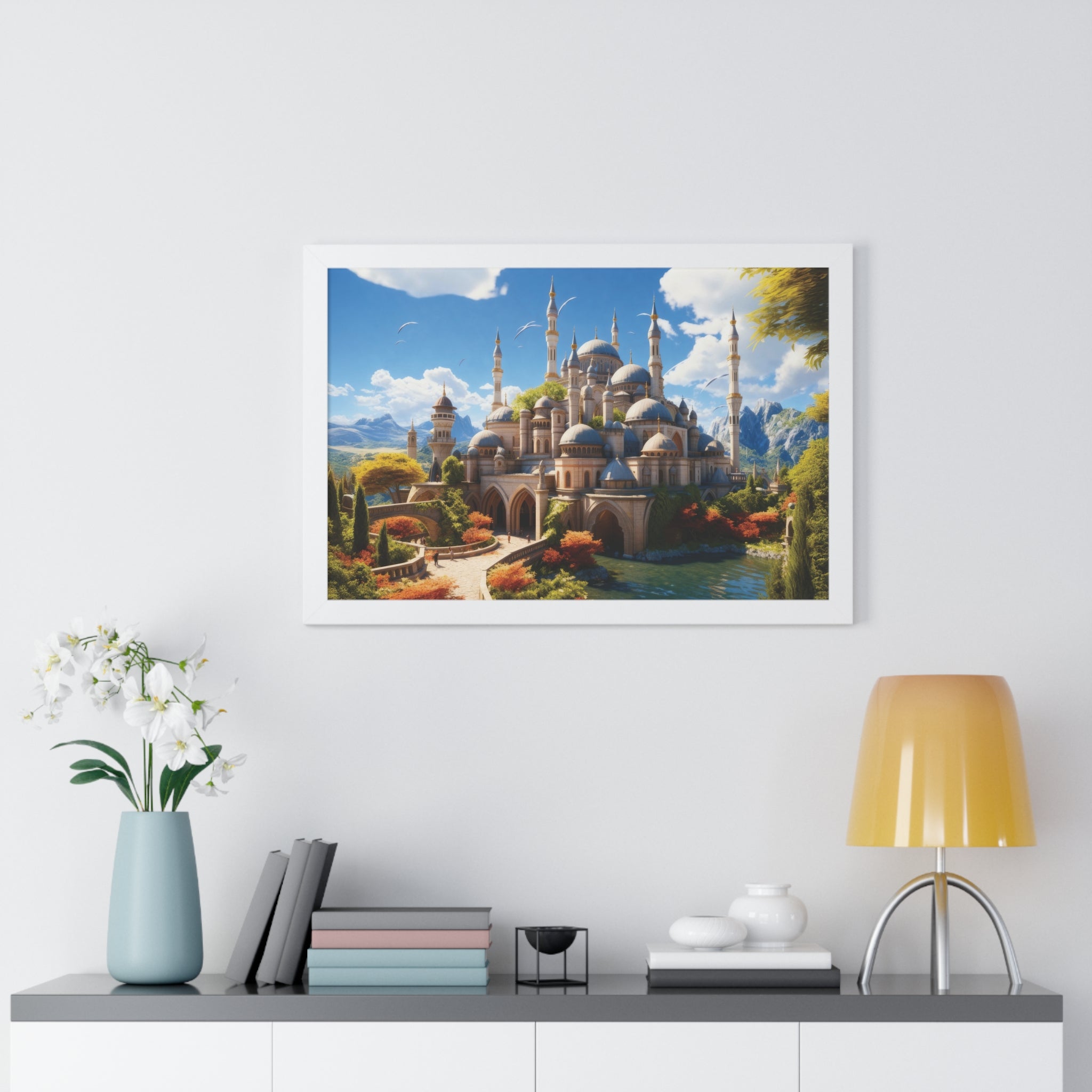 Majestic Mirage – Fantasy Ottoman Castle Reflections Framed Wall Art