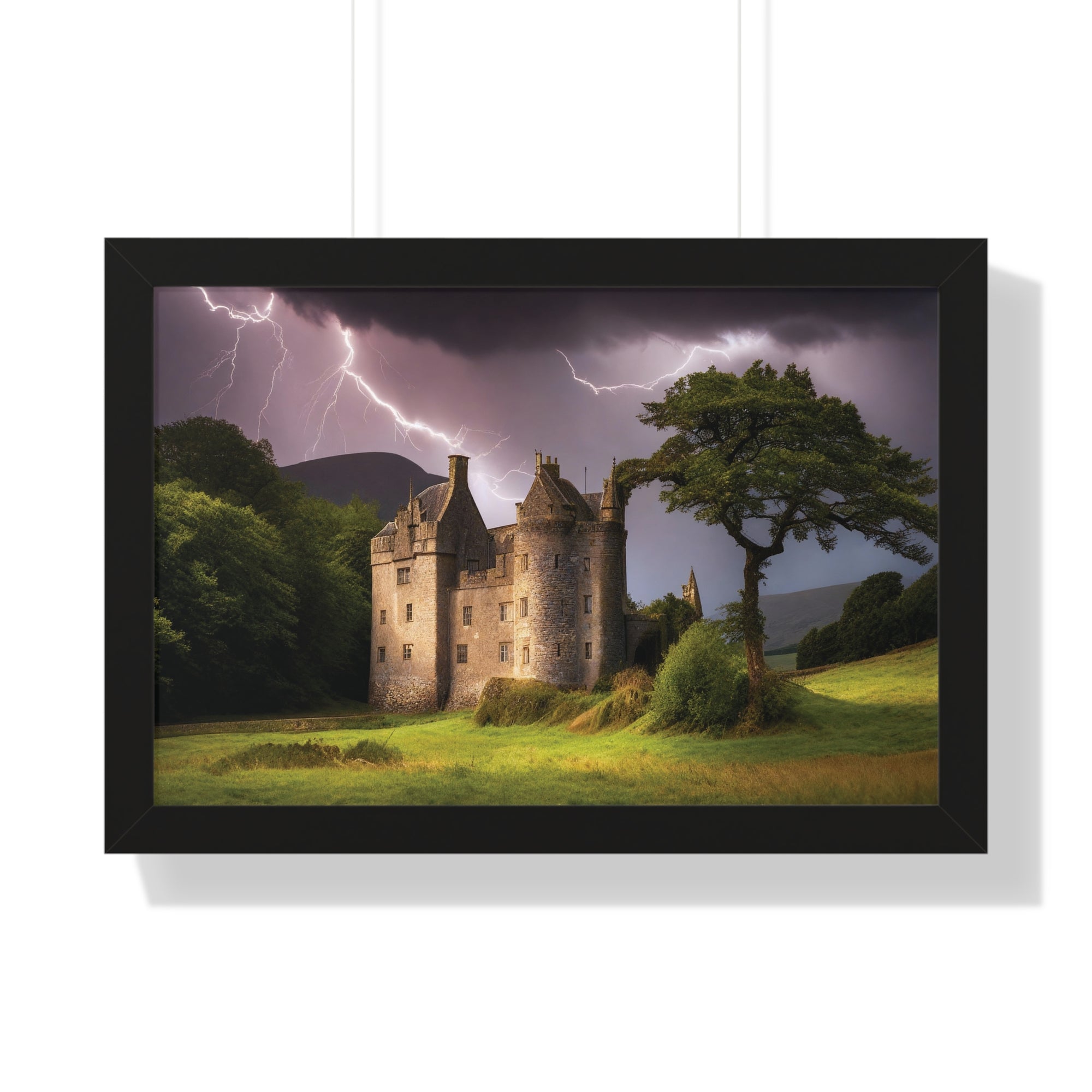 Mystic Castle Lightning Storm Wall Art – Dramatic Gothic Landscape Print