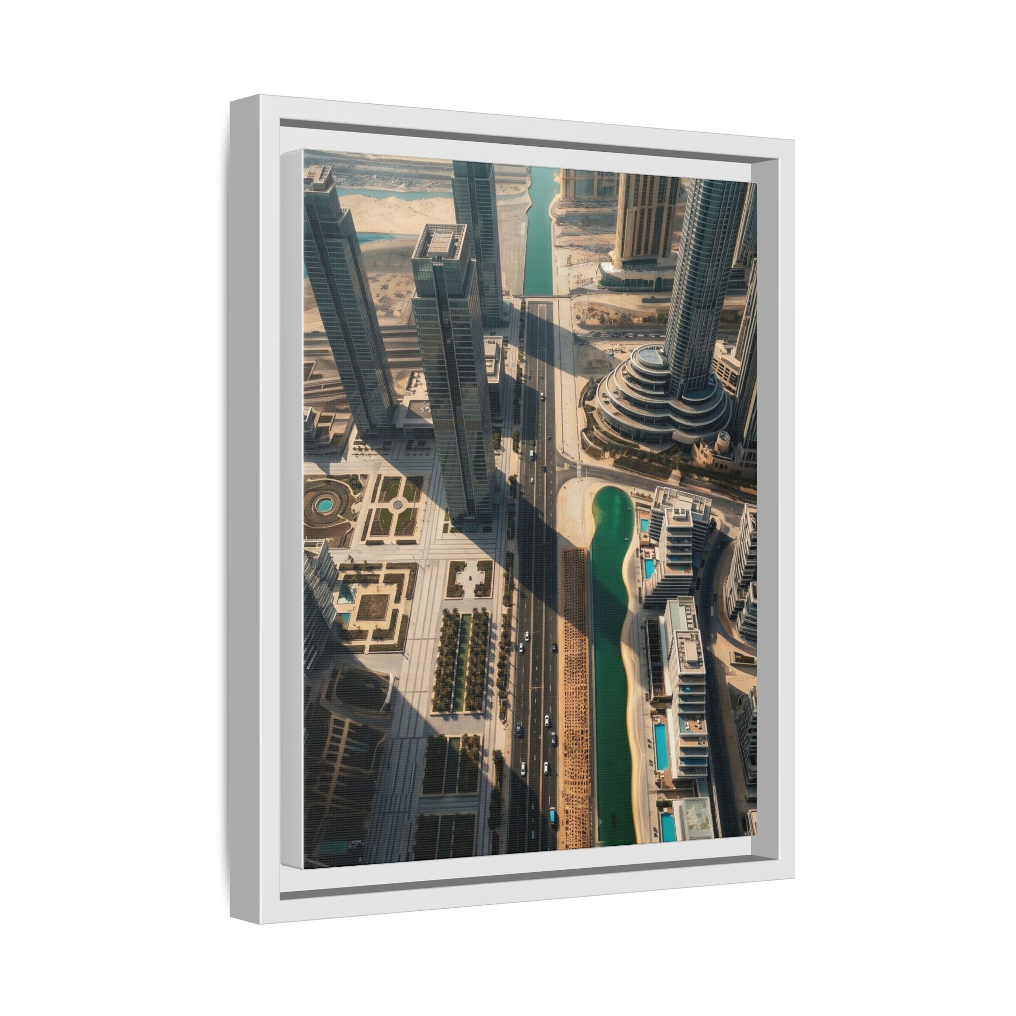 Framed Aerial View of Dubai – High-Resolution Cityscape Wall Art