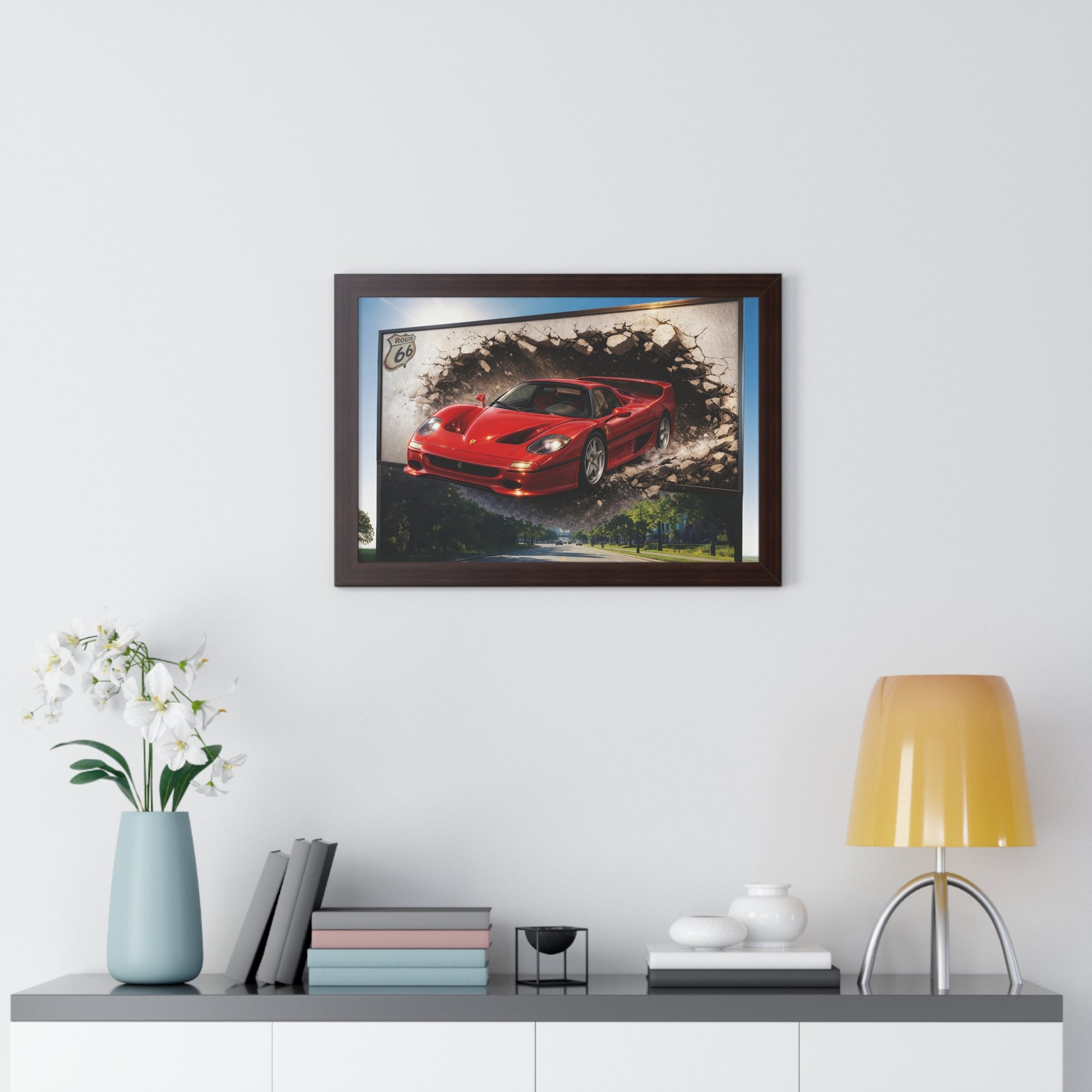 Ferrari F50 Breaking Through Wall – 4K Supercar Canvas