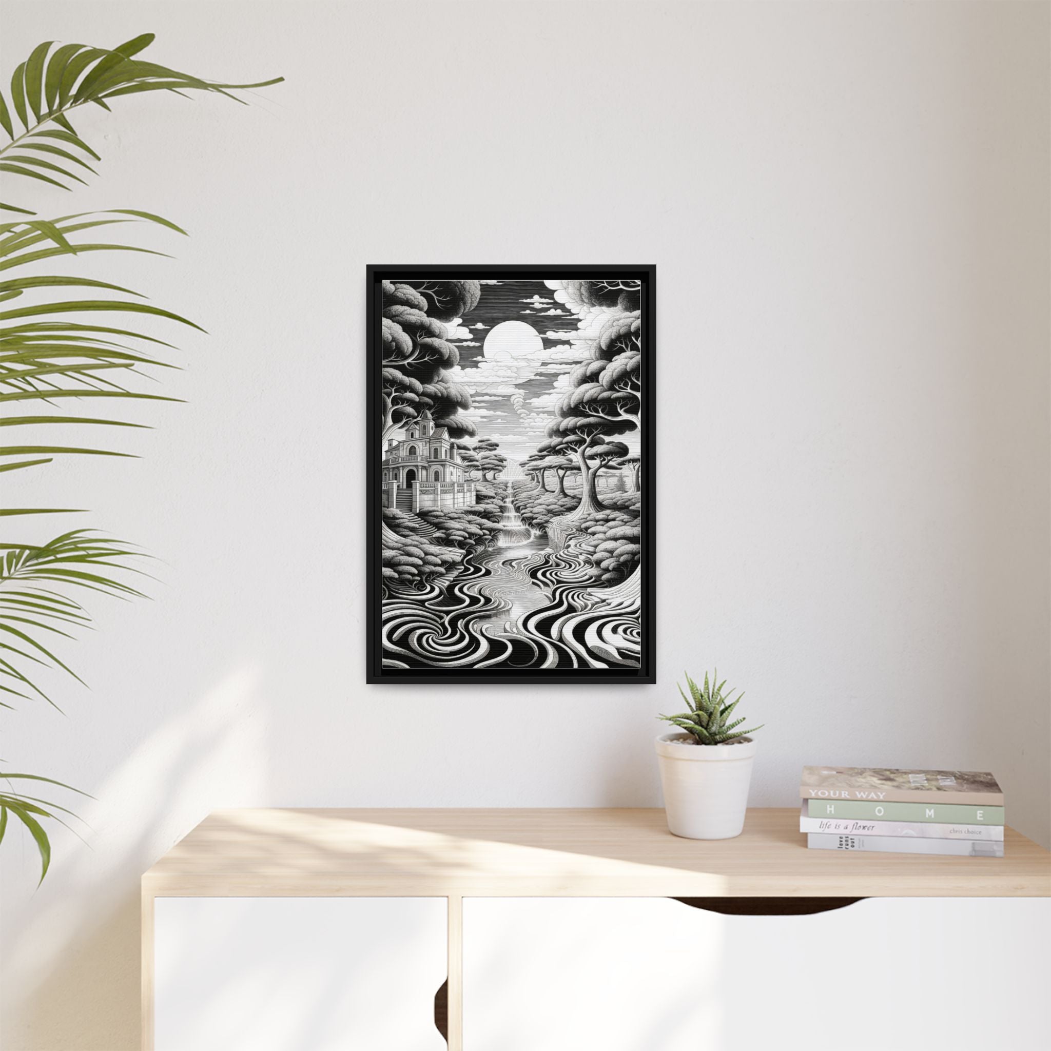 Enchanted River & Mansion Scene Luxury Landscape Wall Art