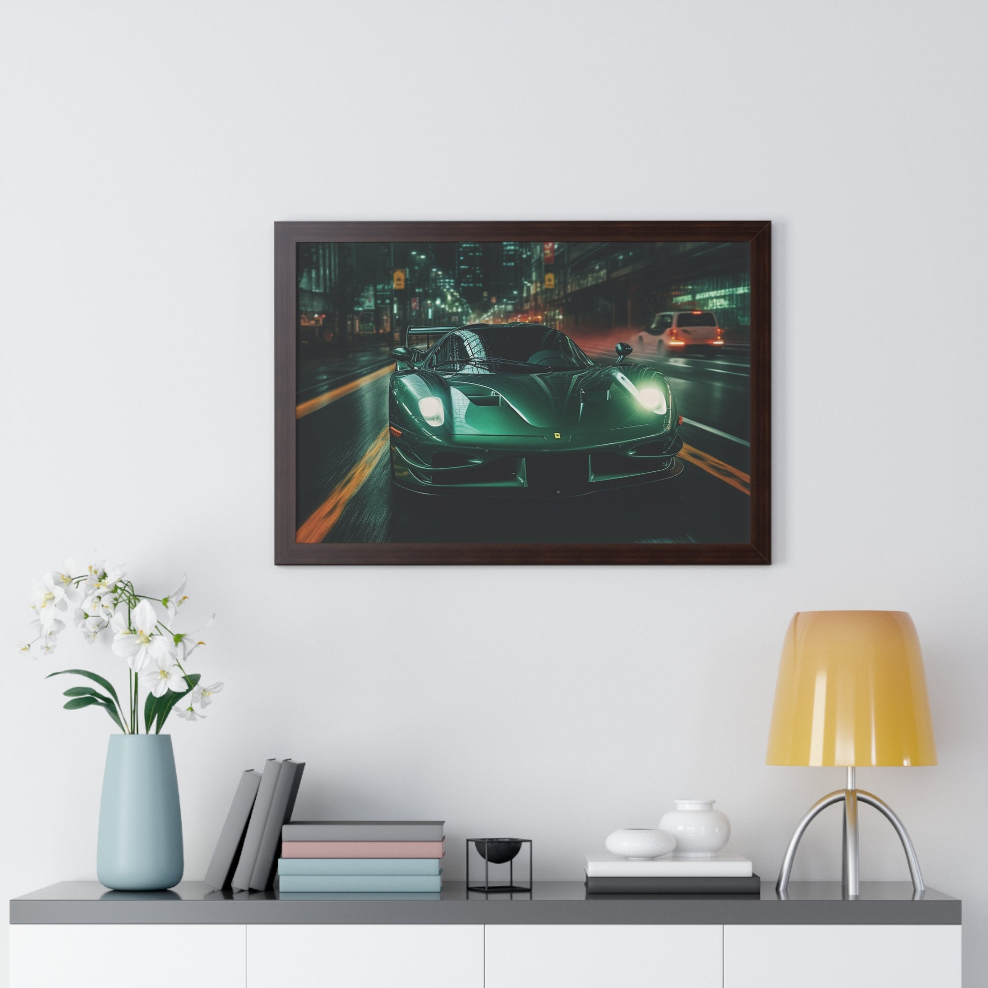 Framed Emerald Green Ferrari F50 Horizontal Poster | Supercar Wall Art