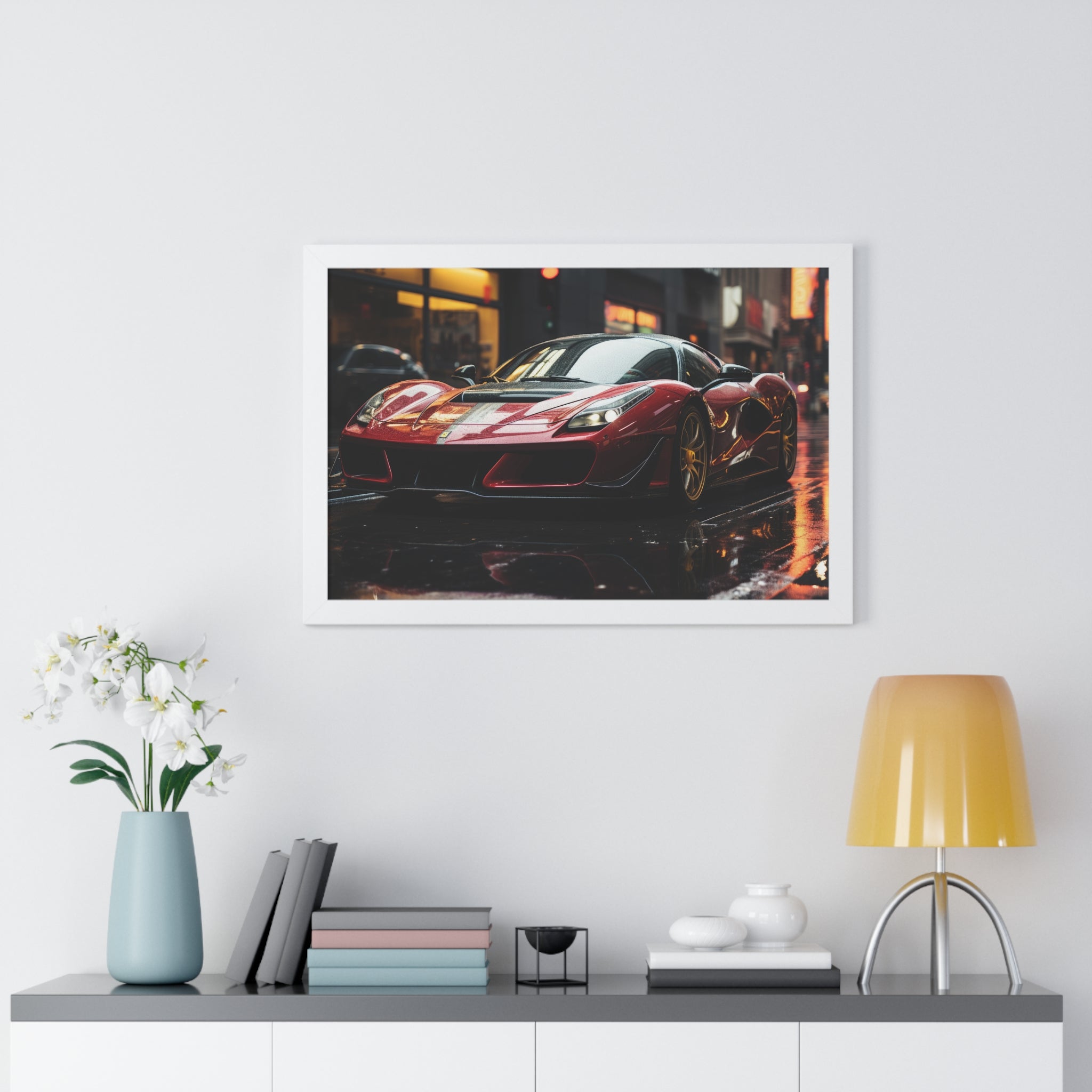 Framed Red Ferrari F50 Horizontal Poster – Supercar Wall Art for Car Enthusiasts