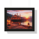 Twilight Serenity – Illuminated Mosque Reflections Framed Wall Art