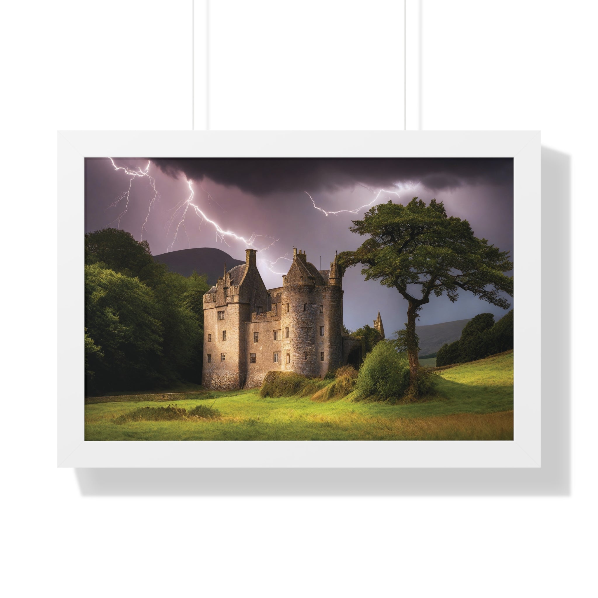 Mystic Castle Lightning Storm Wall Art – Dramatic Gothic Landscape Print