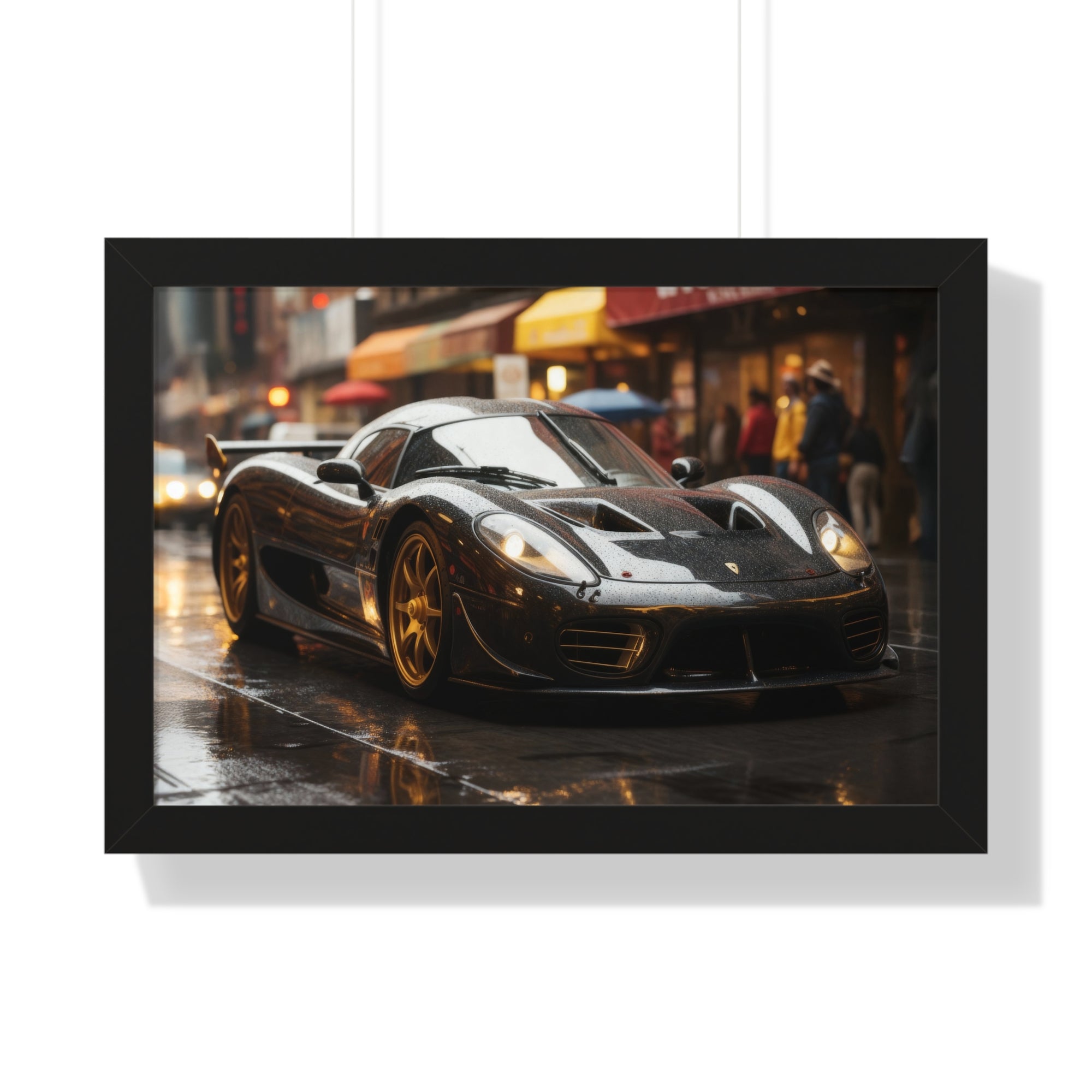 Exotic Black Ferrari F50 Framed Horizontal Poster – Supercar Wall Art for Car Enthusiasts