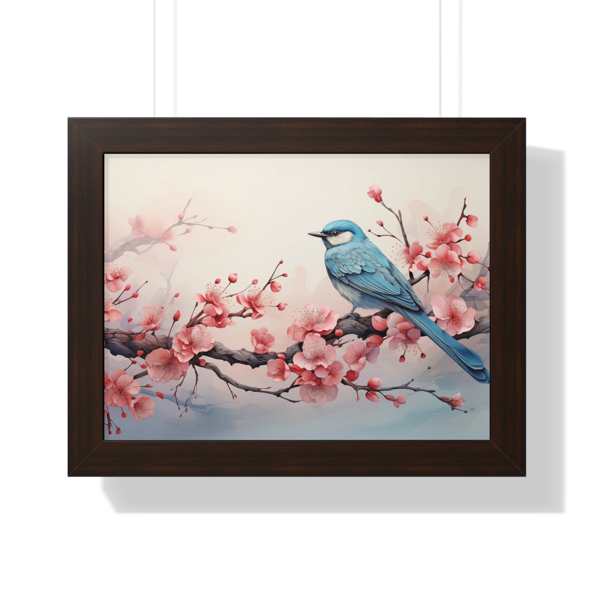 Blue Jay in Bloom  Botanical Wall Art with Cherry Blossoms
