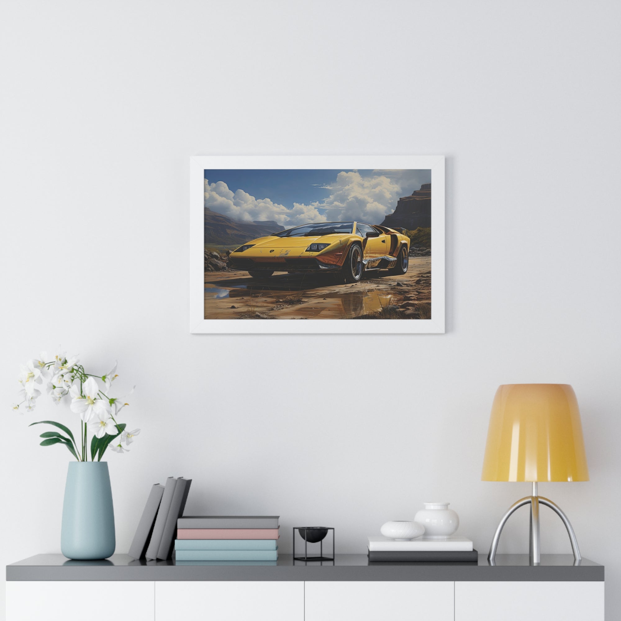 Yellow Lamborghini Countach - Framed Supercar Masterpiece