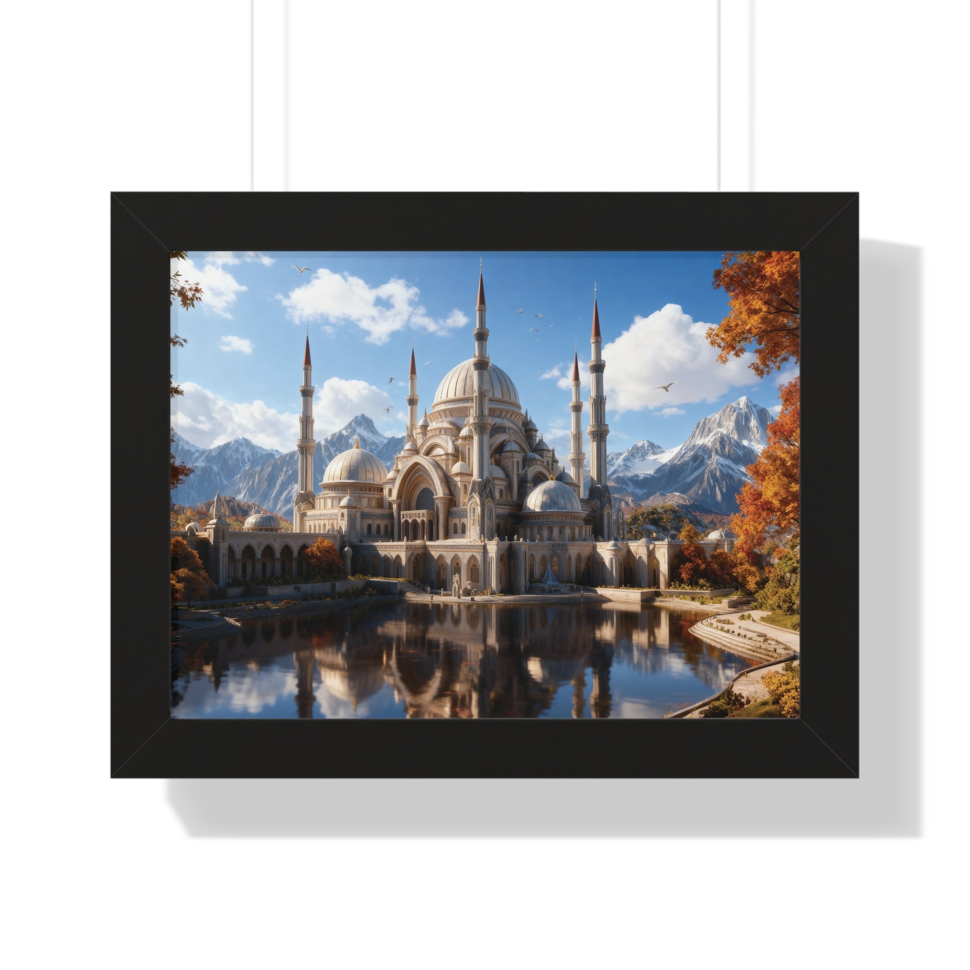 Echoes of Elevation – Majestic Mosque Reflections Framed Wall Art