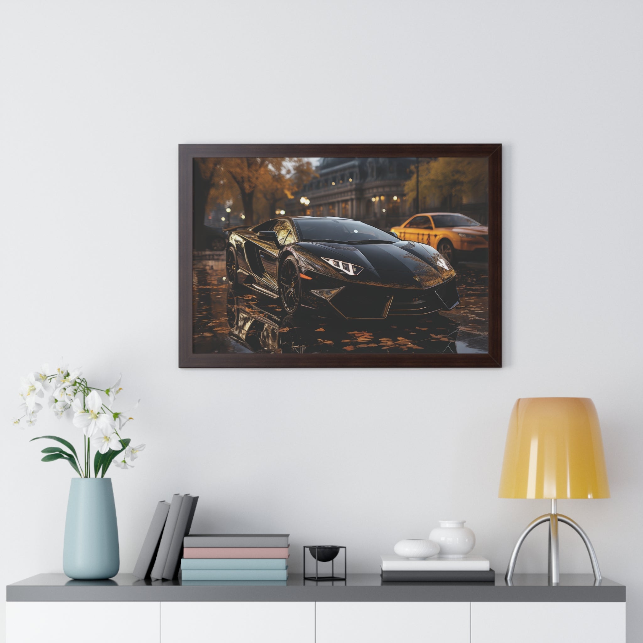 Wet Road Reflection Lamborghini Aventador Art