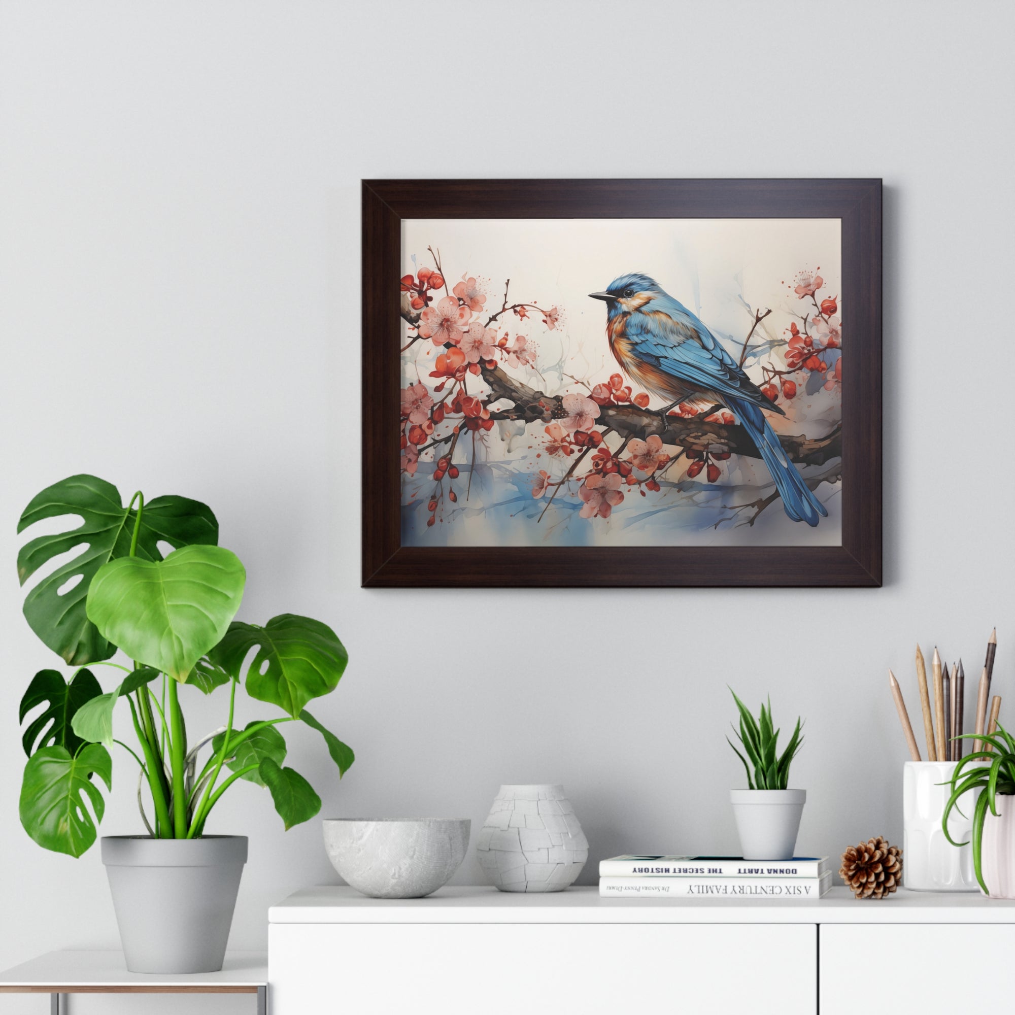 Cerulean Spring Bluebird & Cherry Blossom Wall Art