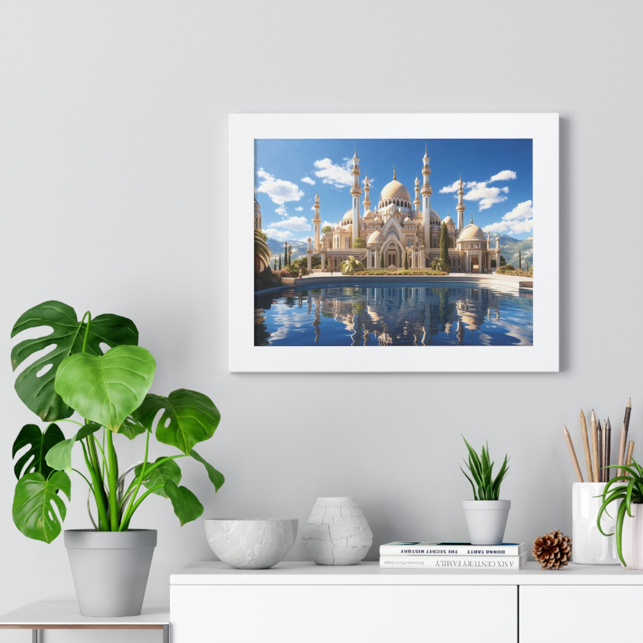 Celestial Tranquility – Framed Islamic Wall Art of Mosque Reflections