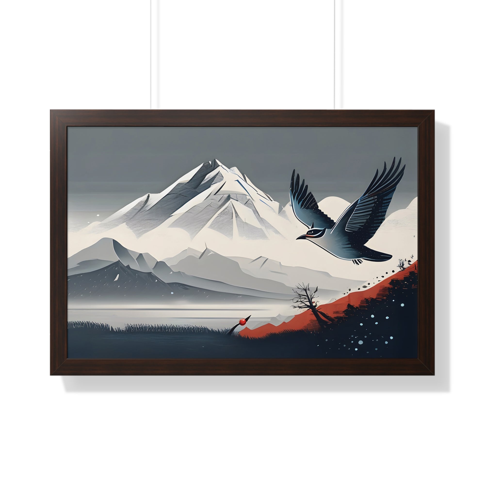 Solitary Tree🌲& Soaring Bird – Minimalist Nature Print