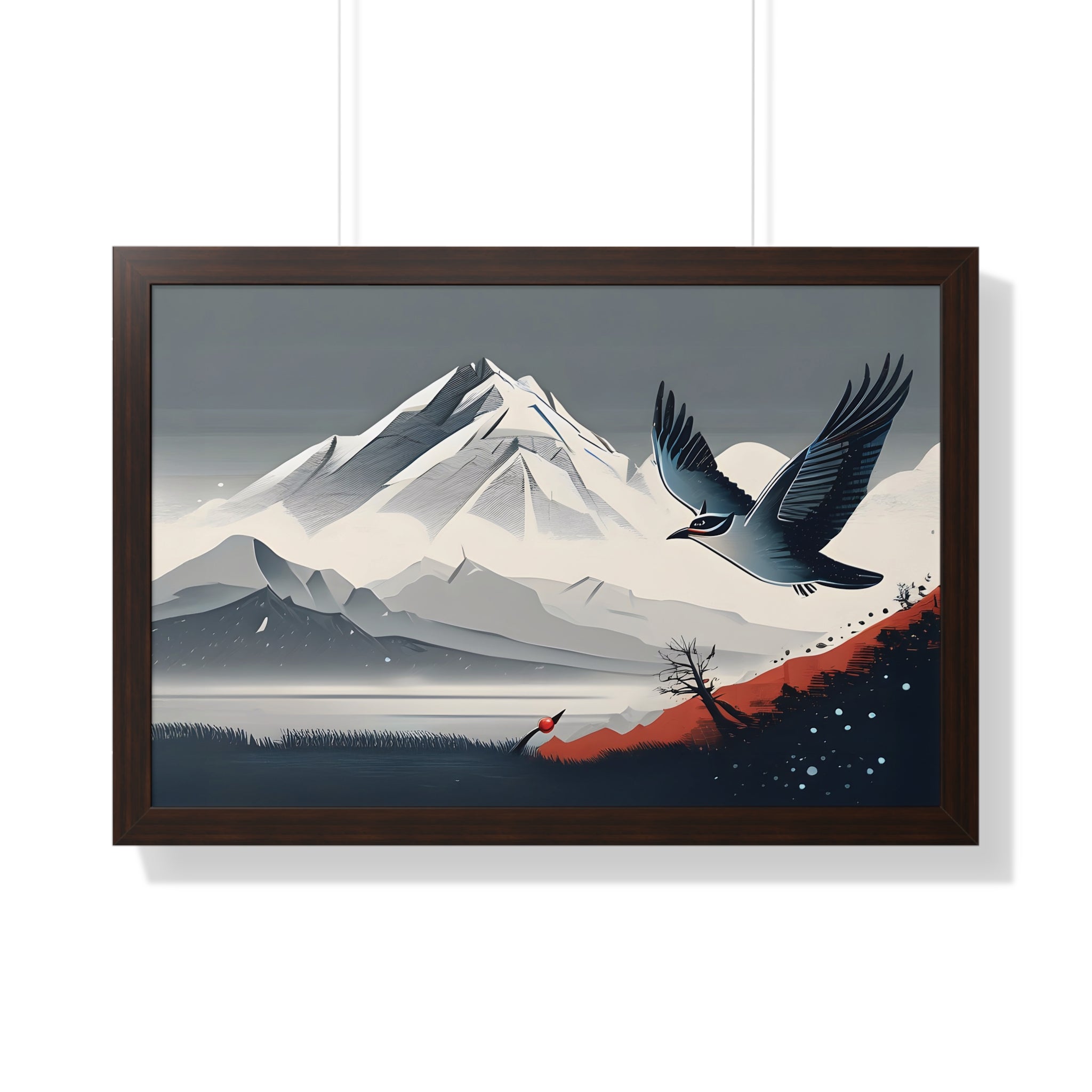 Solitary Tree🌲& Soaring Bird – Minimalist Nature Print