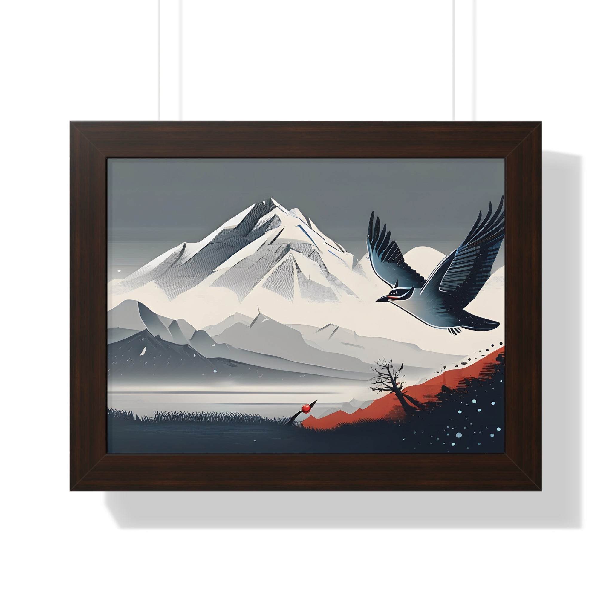 Solitary Tree🌲& Soaring Bird – Minimalist Nature Print