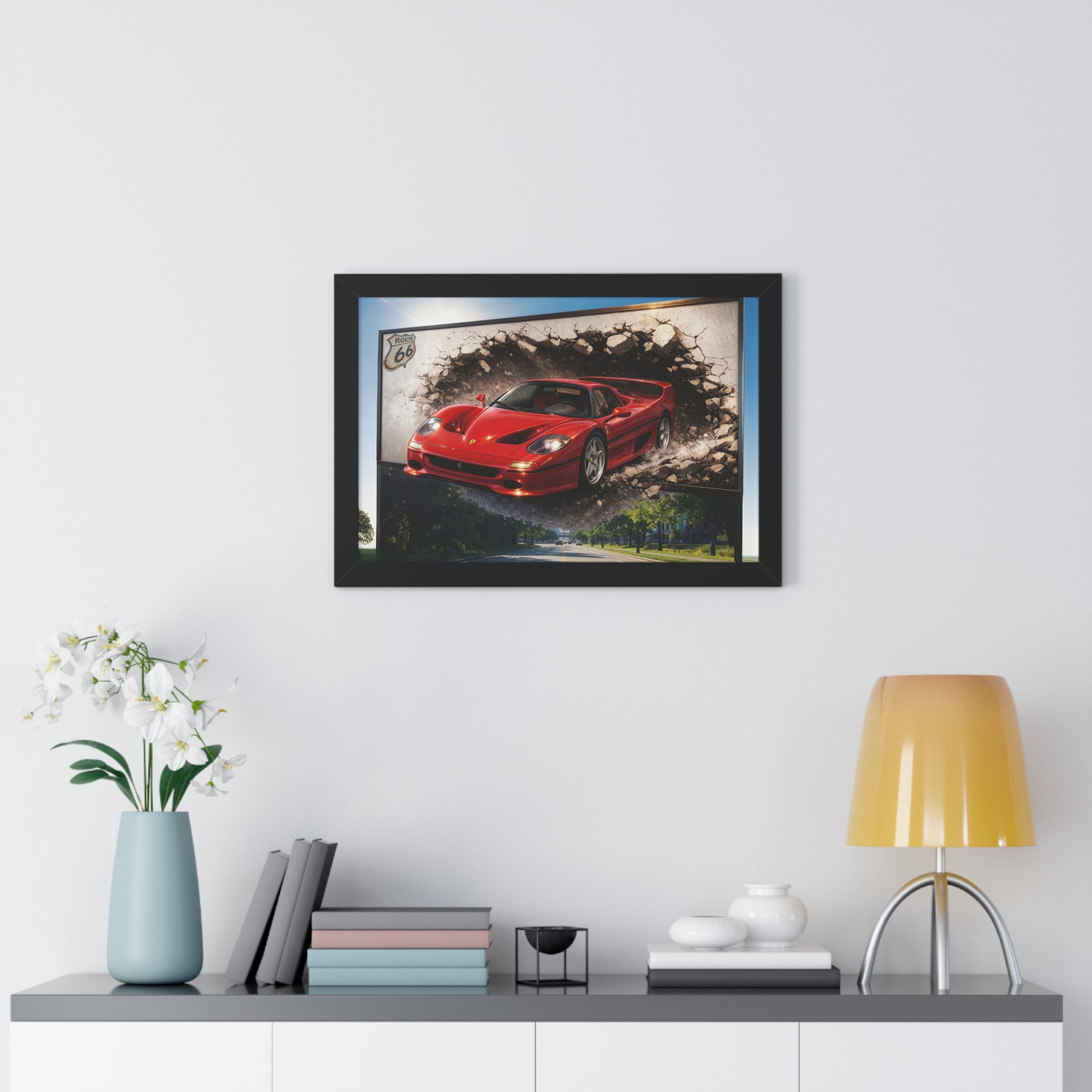 Ferrari F50 Breaking Through Wall – 4K Supercar Canvas