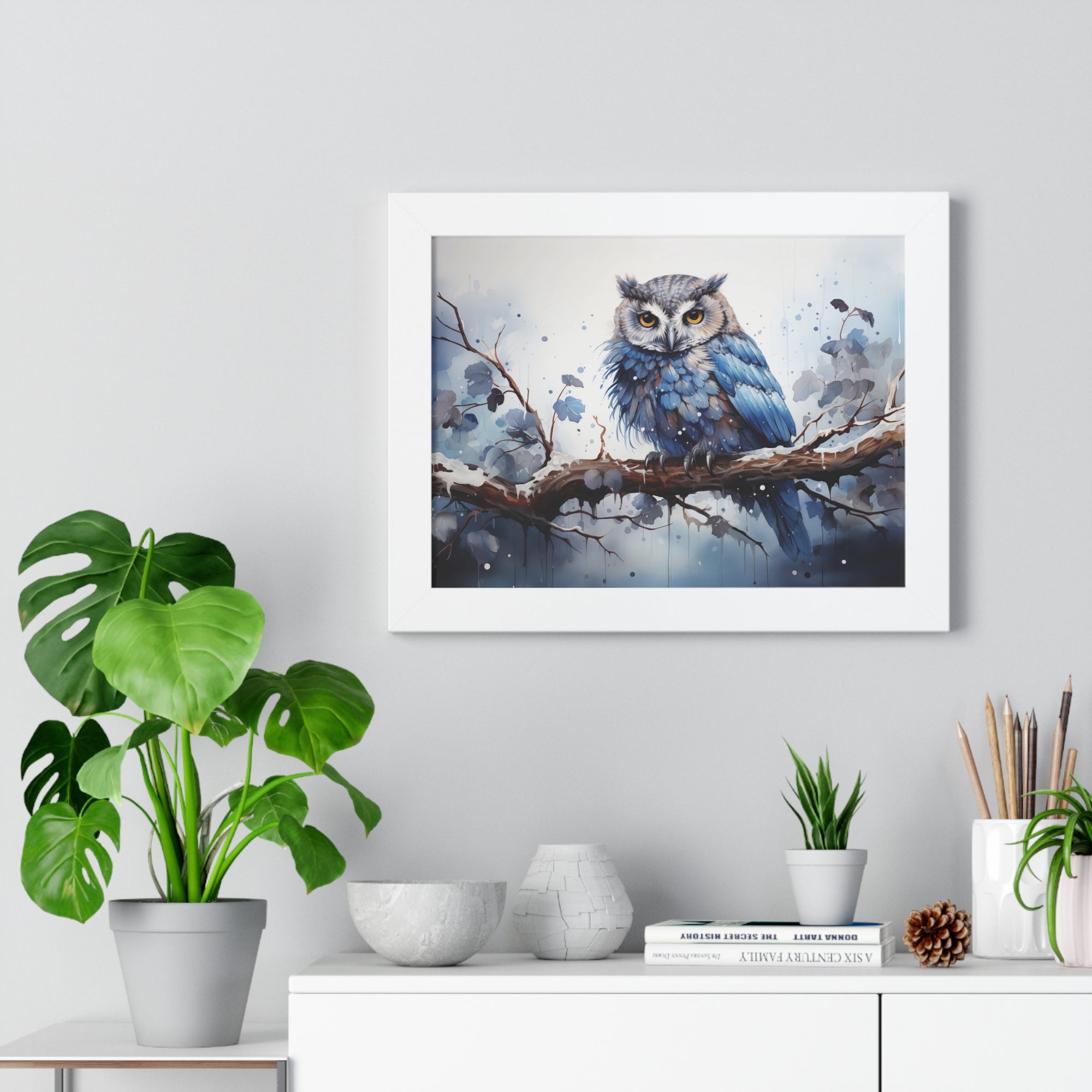 Winter❄️Watcher — Blue Owl Watercolor Print on Snowy Perch