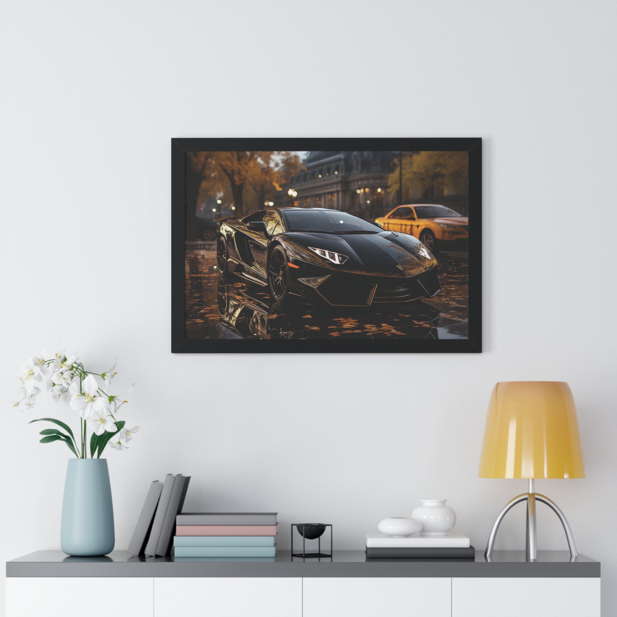 Wet Road Reflection Lamborghini Aventador Art