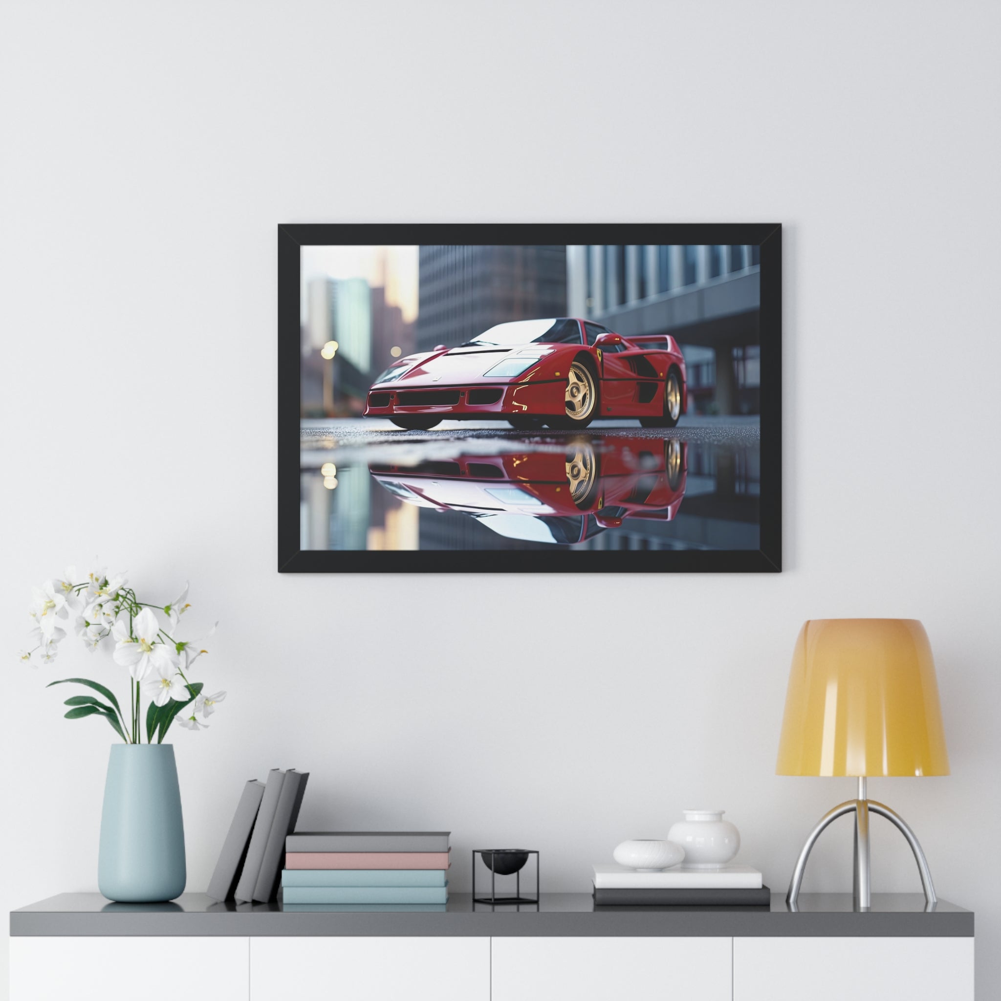 Framed Red Ferrari F50 – Sophisticated Wall Art for Enthusiasts