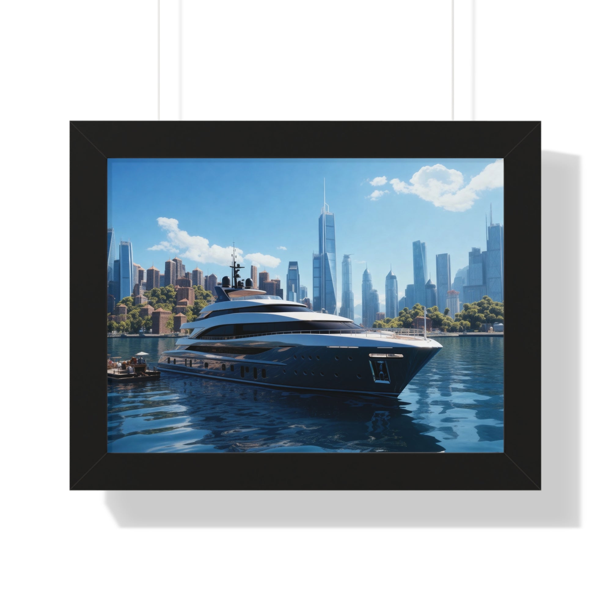 Luxury Waterfront Serenity – Framed Yacht & Skyline Wall Decor