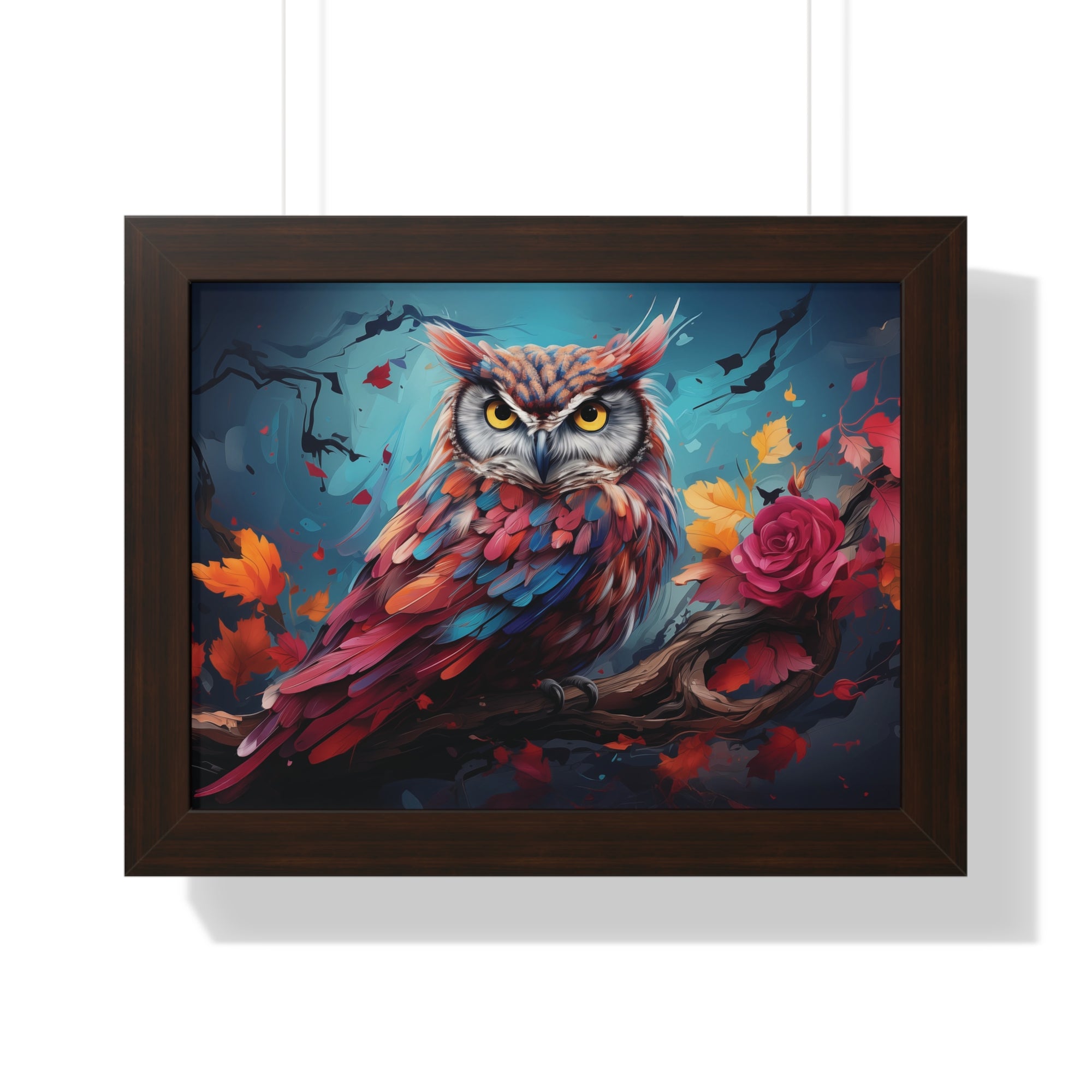 Crimson Perch —🌹Vibrant Owl Wall Art with Autumn Bloom