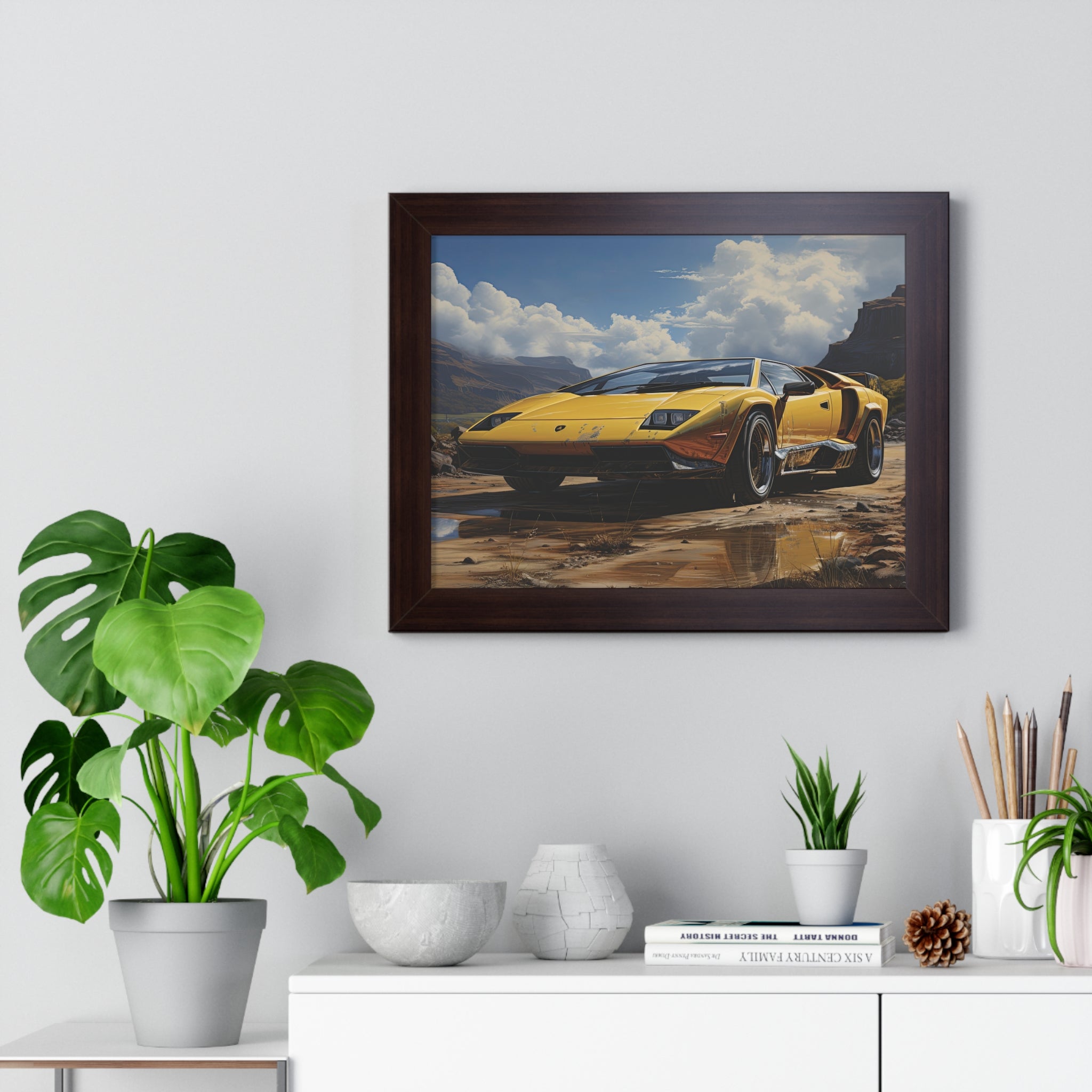 Yellow Lamborghini Countach - Framed Supercar Masterpiece