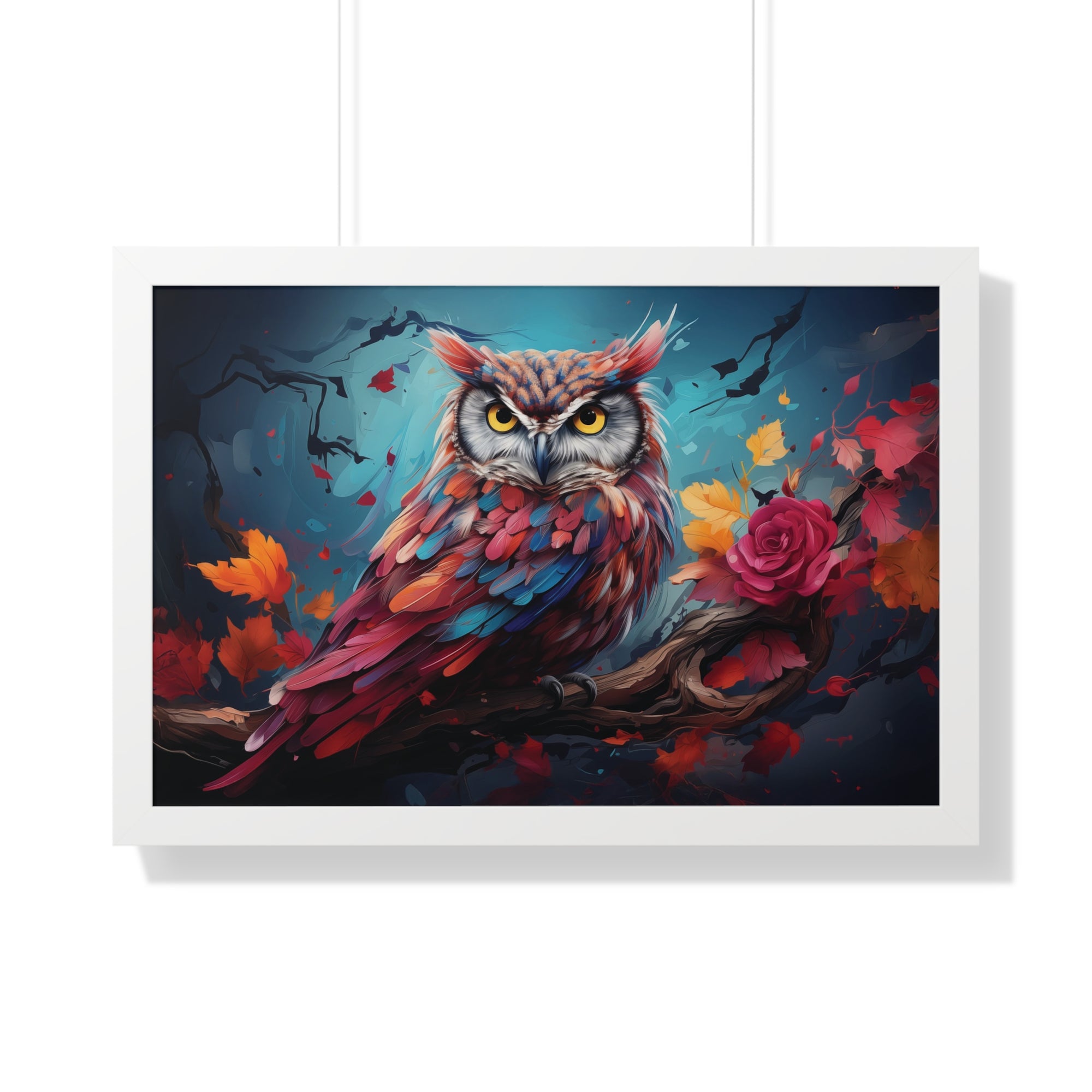 Crimson Perch —🌹Vibrant Owl Wall Art with Autumn Bloom