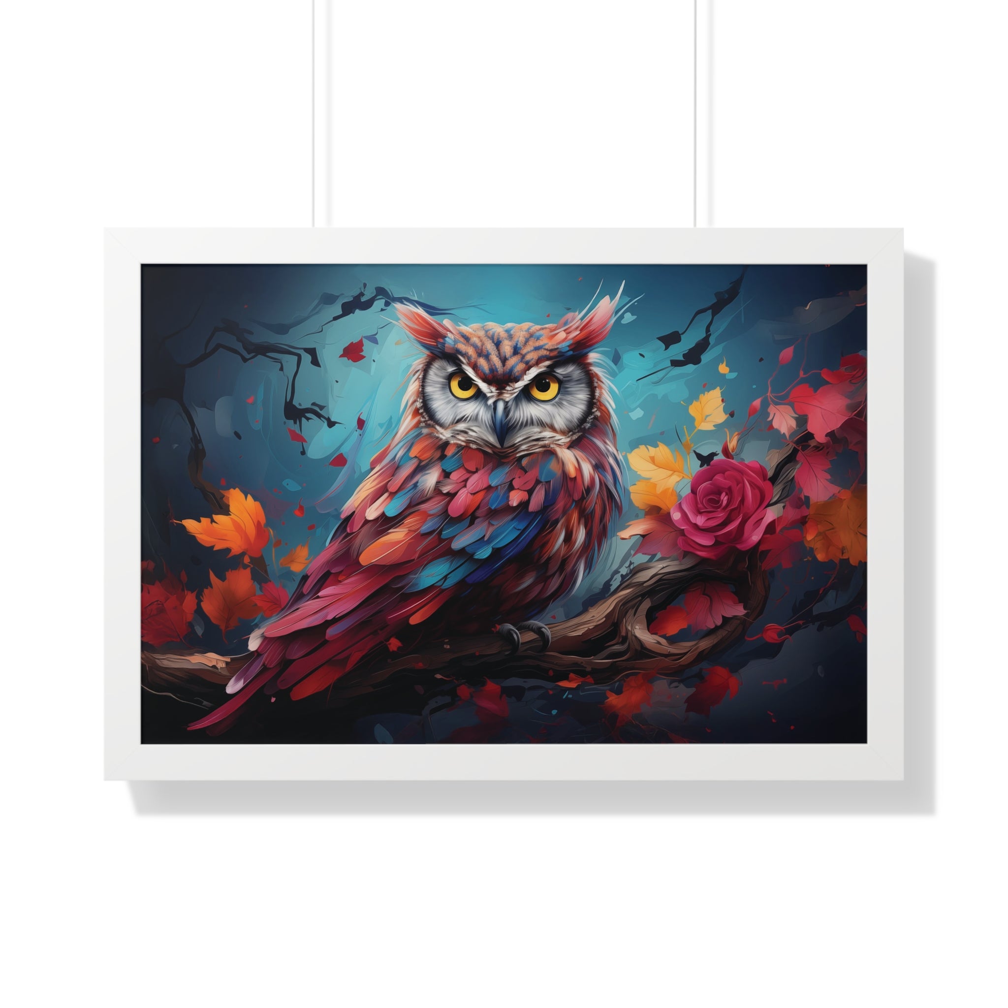 Crimson Perch —🌹Vibrant Owl Wall Art with Autumn Bloom