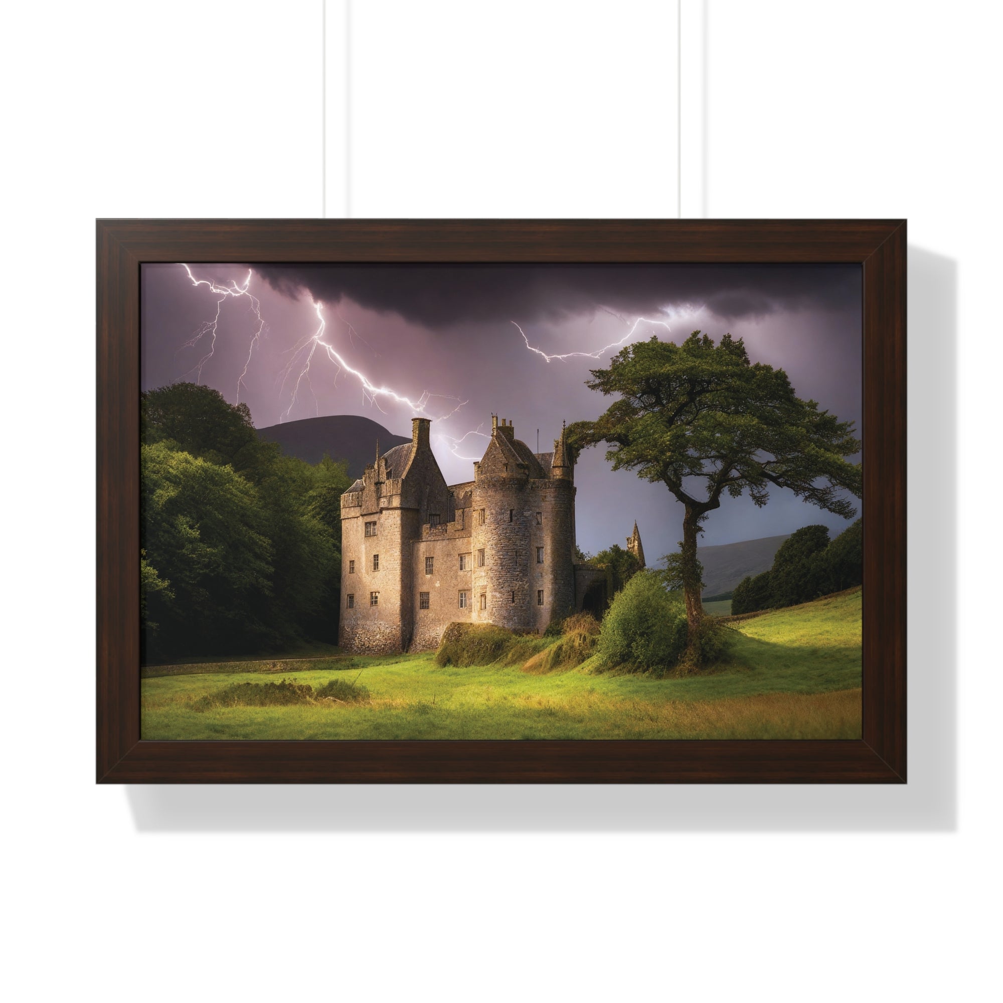 Mystic Castle Lightning Storm Wall Art – Dramatic Gothic Landscape Print